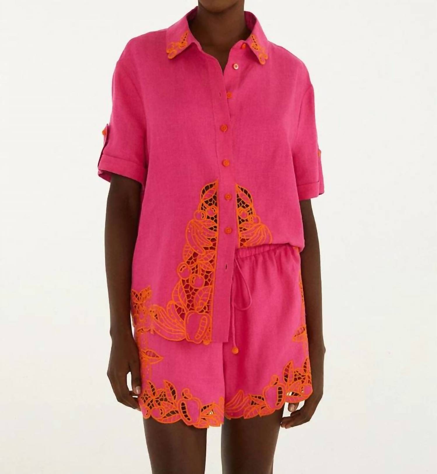 Farm Rio Fruit Richiliuer Artisanal Buttoned Shirt Pink