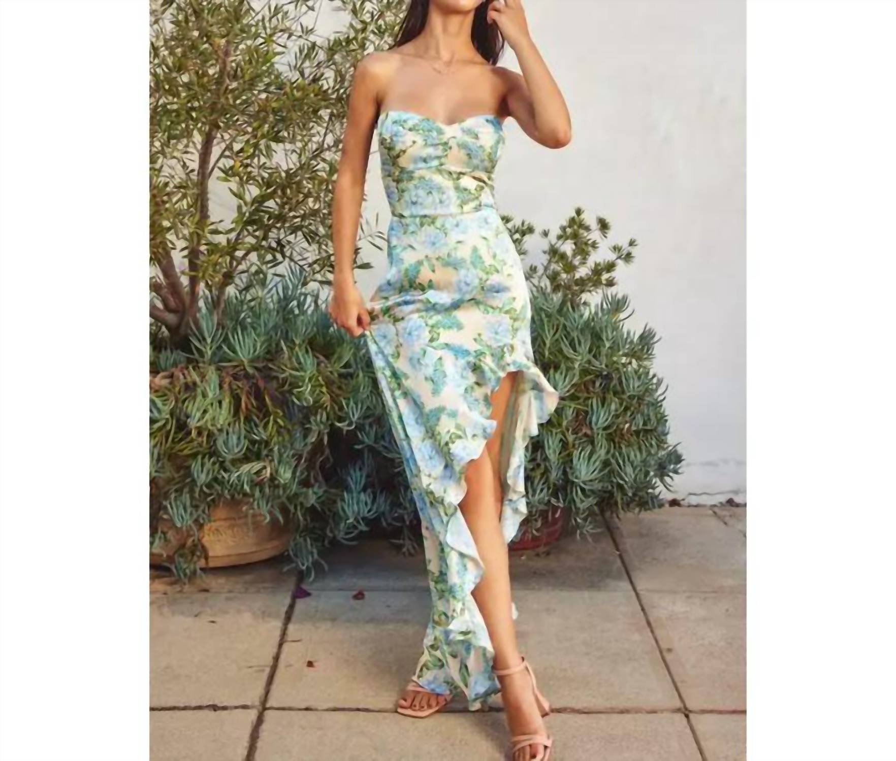 Dress Forum Asymmetrical Strapless Dress Blue, Green, Multi