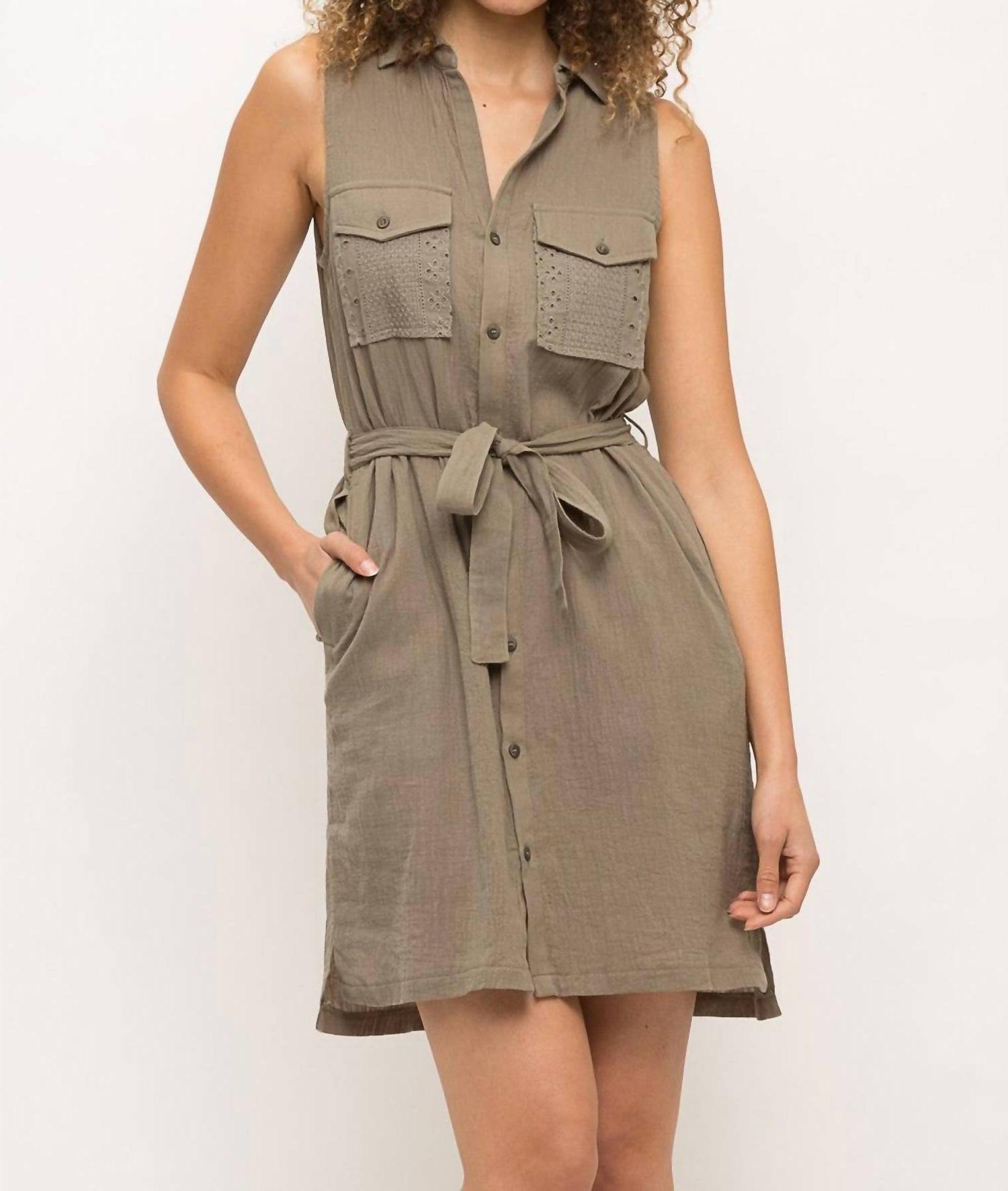 Mystree cassie sleeveless shirt dress Taupe - Picture 2 of 5