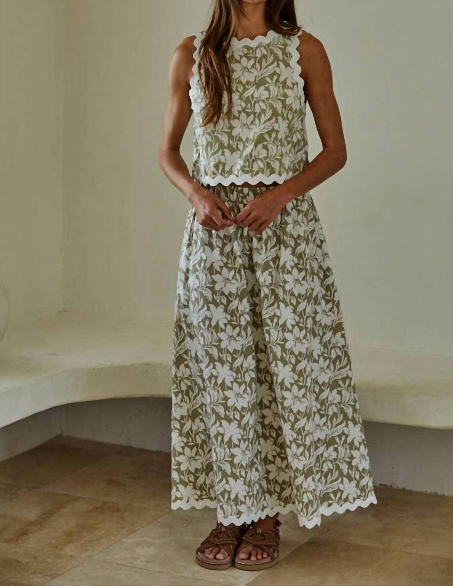 By Together Cotton Floral Print Maxi Skirt Light Olive