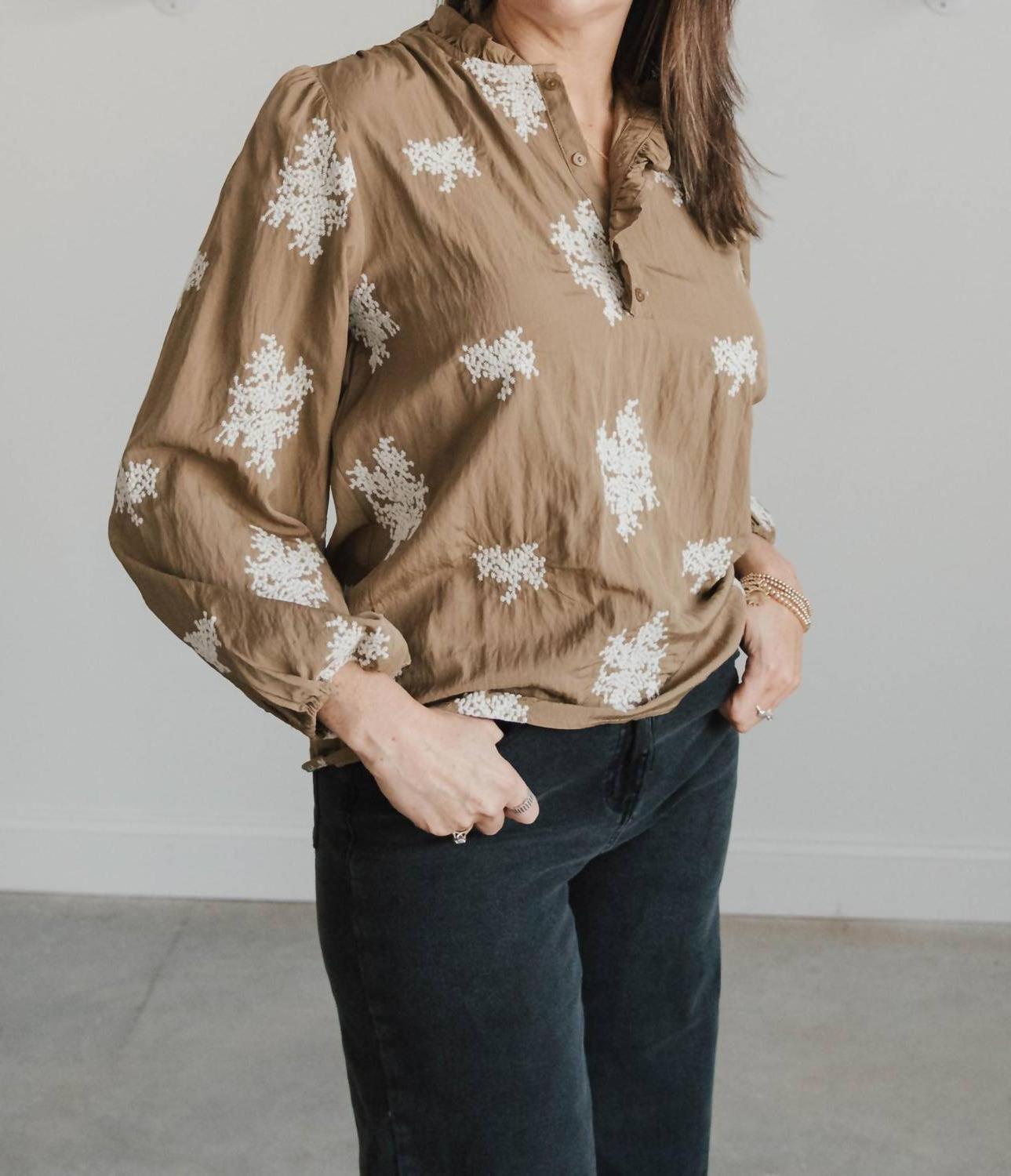 See And Be Seen Wonder Embroidered Blouse Tan - Picture 3 of 16