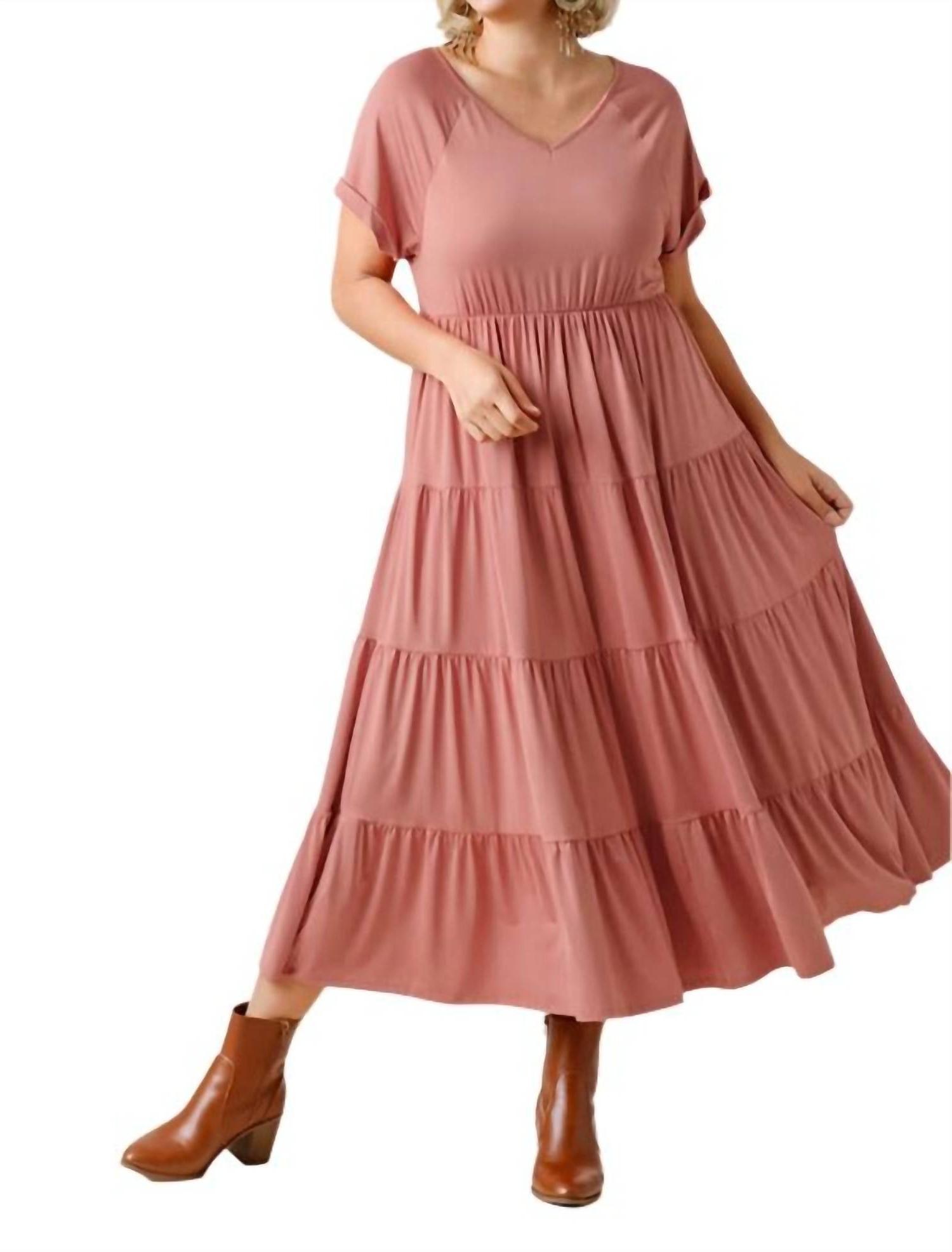 Umgee Tiered V-Neck Maxi Dress Clay - Picture 4 of 16