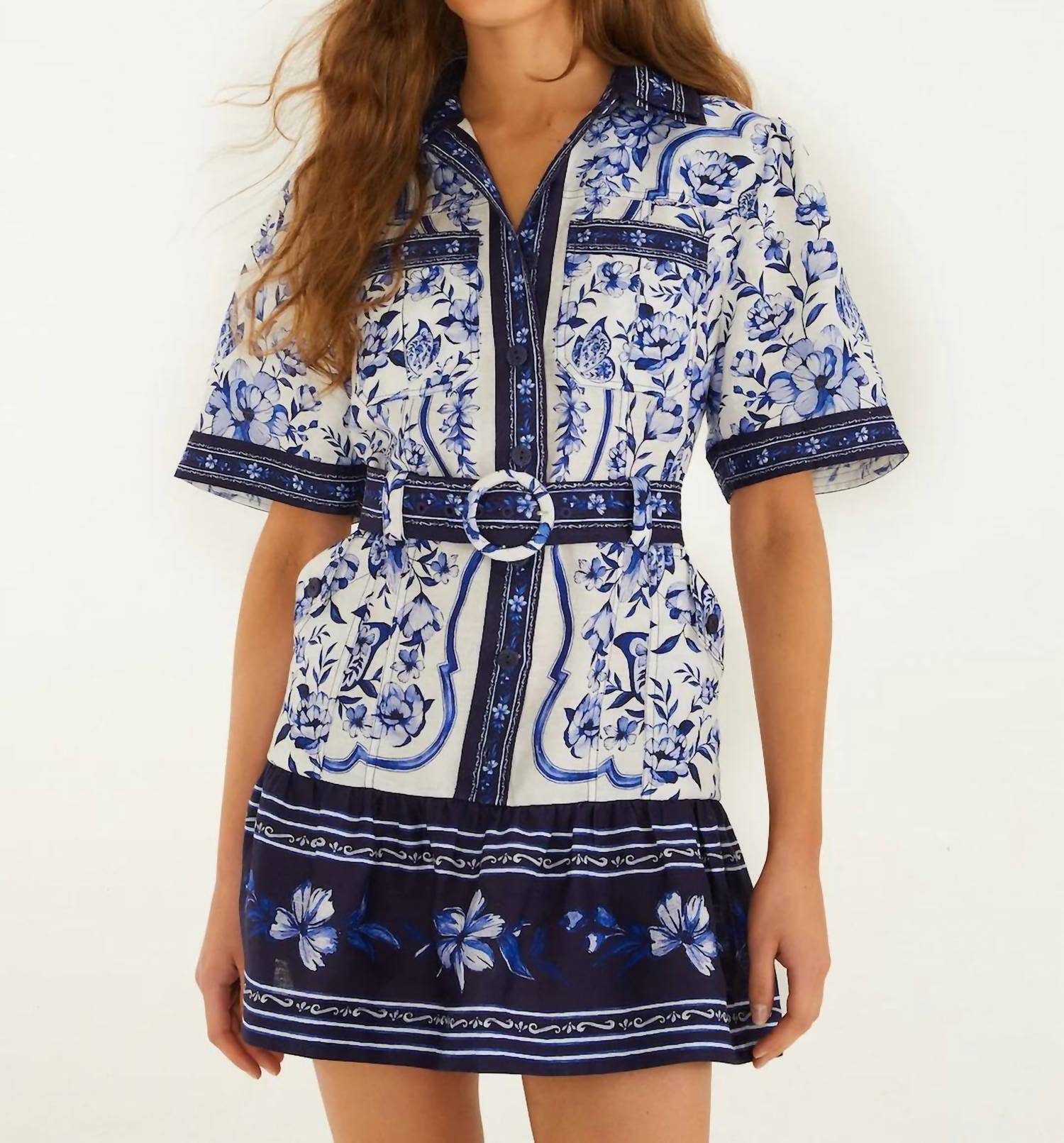 Farm Rio Porcelain Garden Mini Dress Off-White