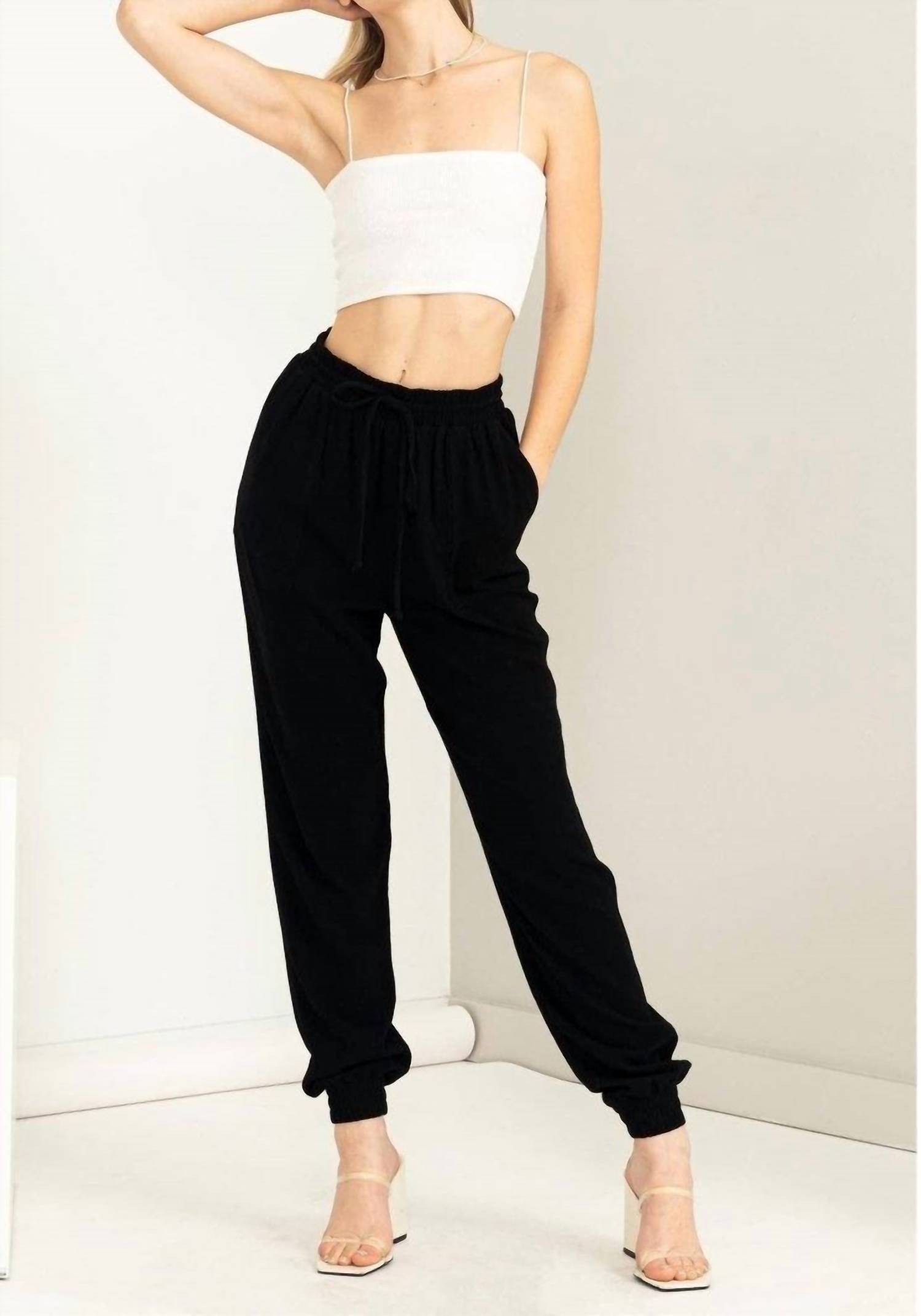 Hyfve Anytime Linen Drawstring Jogger Pants Black
