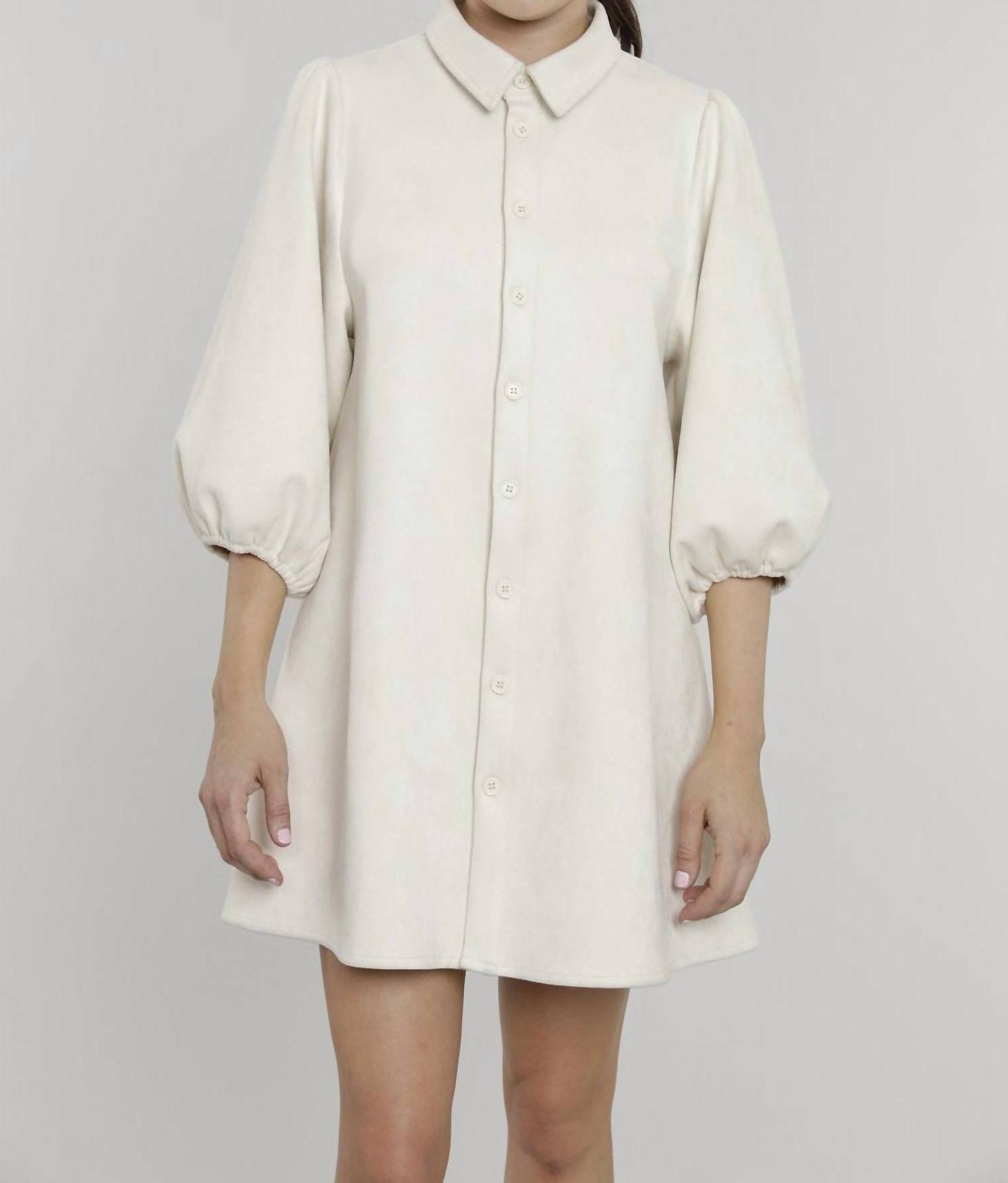 Dolce Cabo Everywhere Leather Dress With Puff Sleeves Cream Suede - Picture 2 of 7