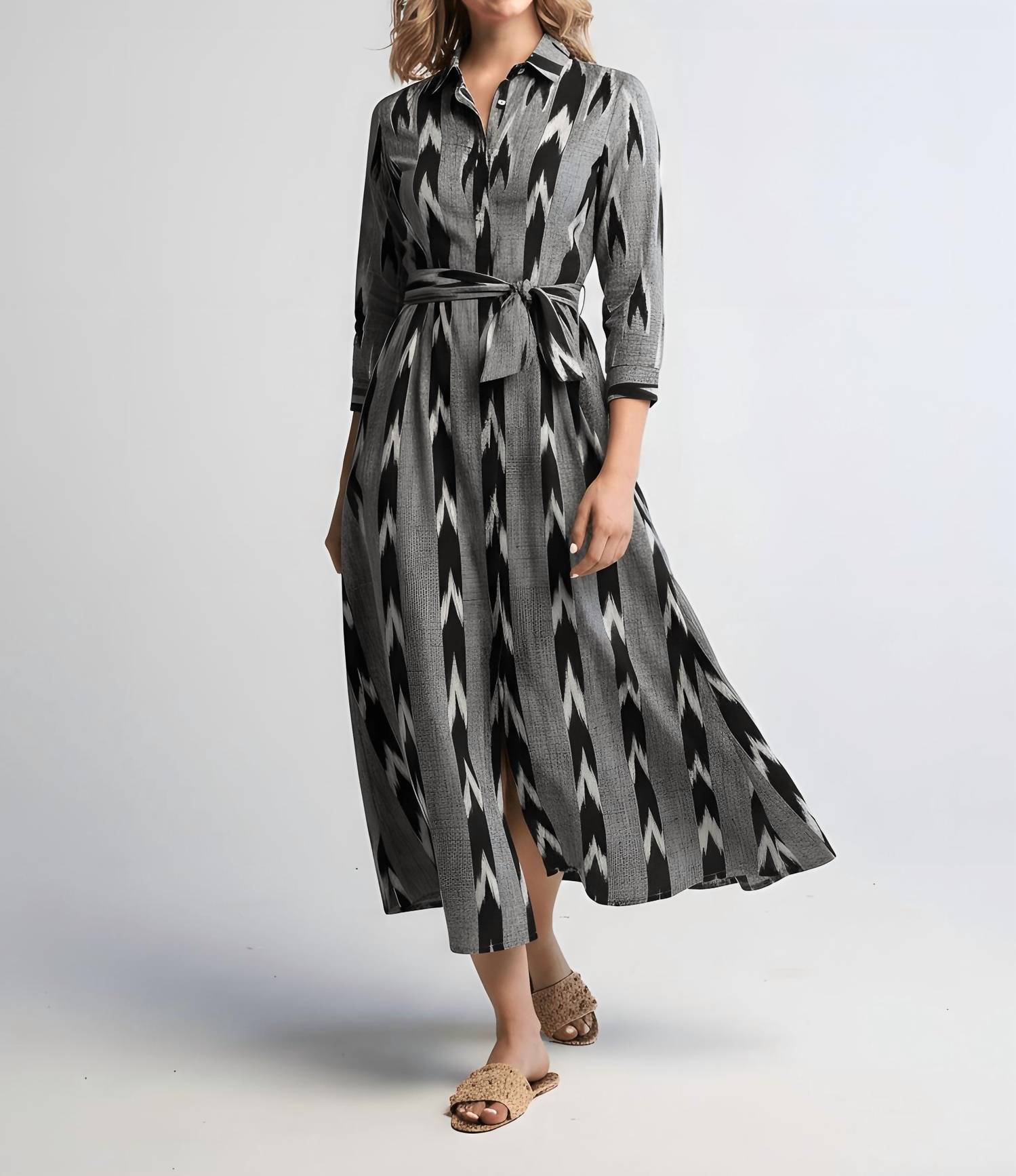 Guadalupe Design Luciana Ikat Midi Dress Black