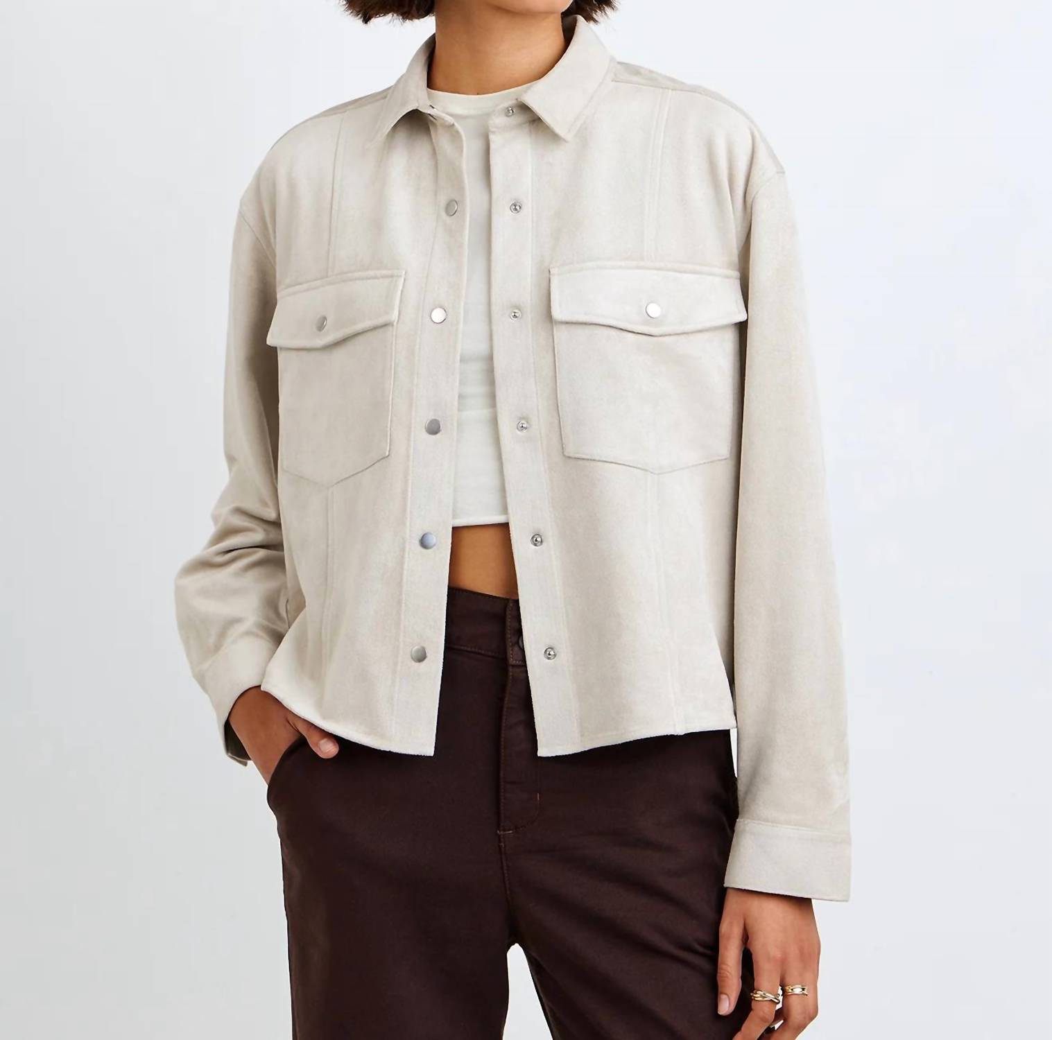 Bella Dahl Seamed Pocket Shacket Panna Cotta