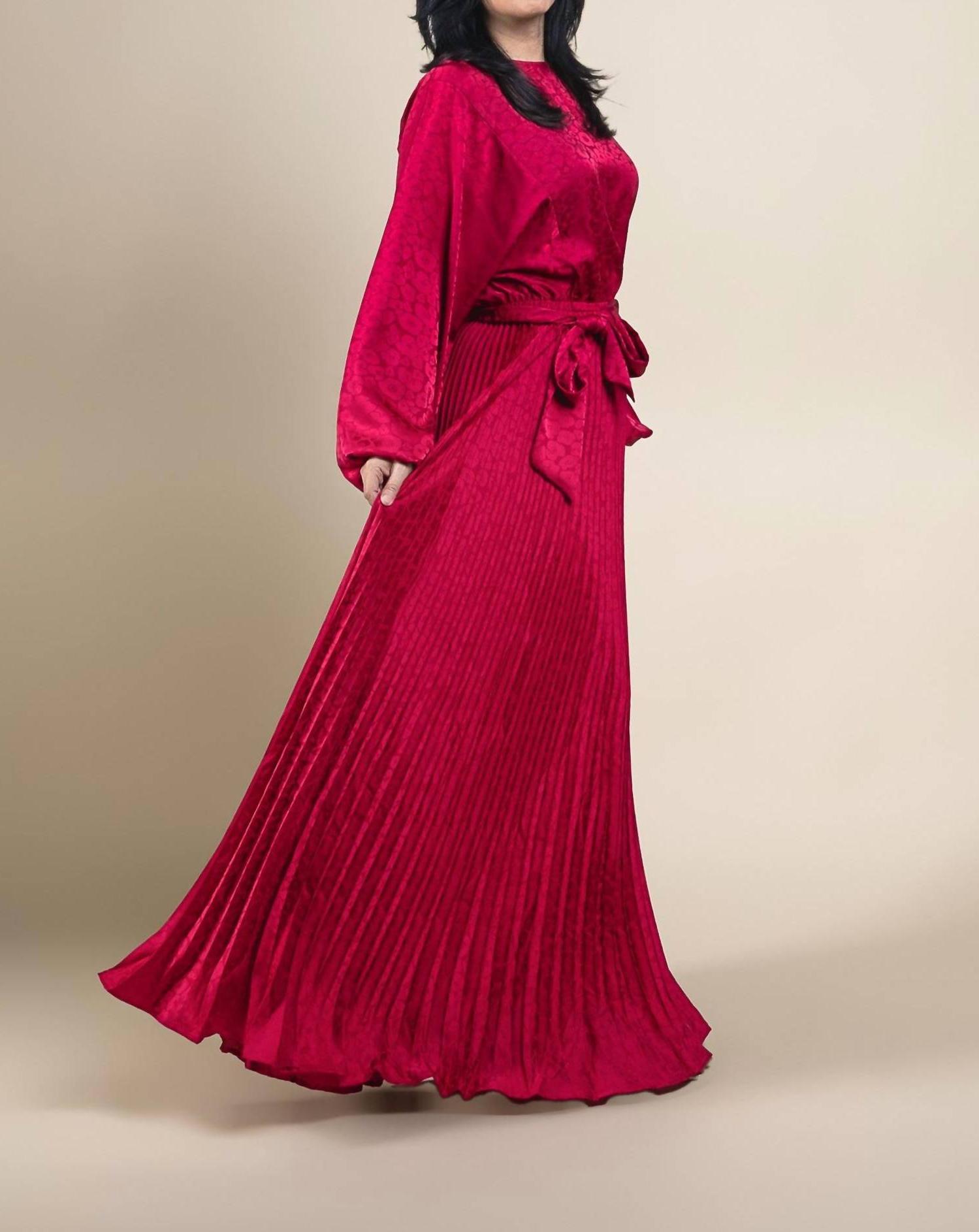 Flying Tomato Pleated Bottom With Batwing Long Sleeve Maxi Dress Red - Picture 3 of 13