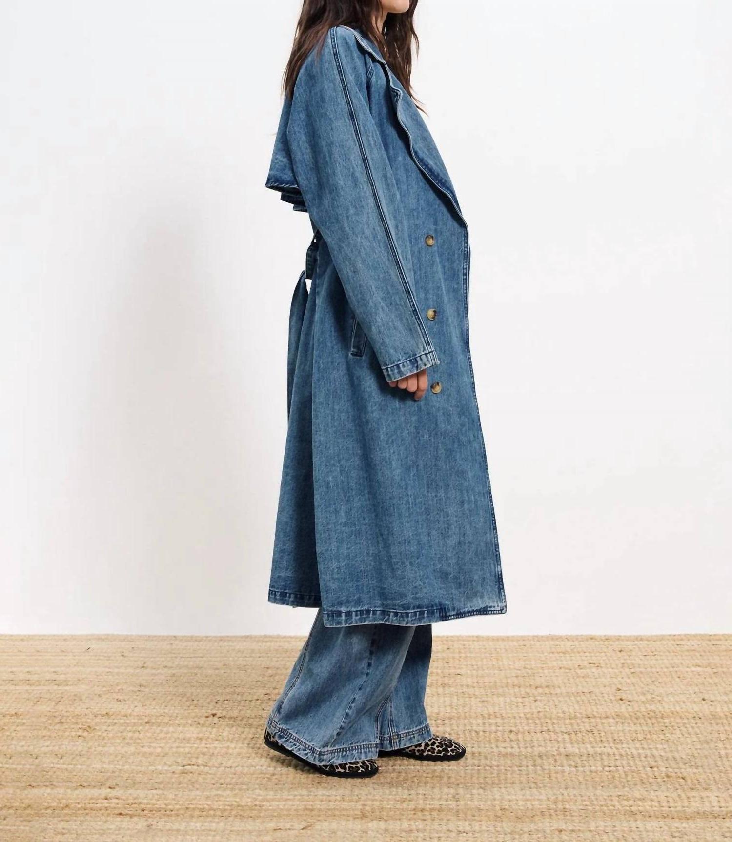 Frnch Carmelina Long Sleeve Trench Coat Bleu Jean