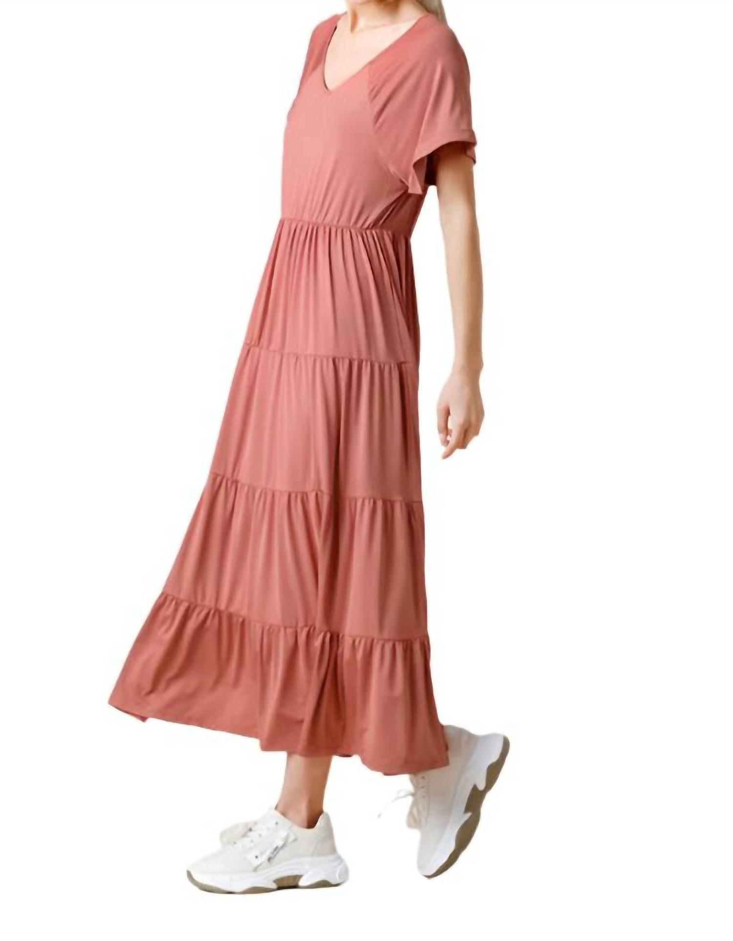 Umgee Tiered V-Neck Maxi Dress Clay - Picture 5 of 16