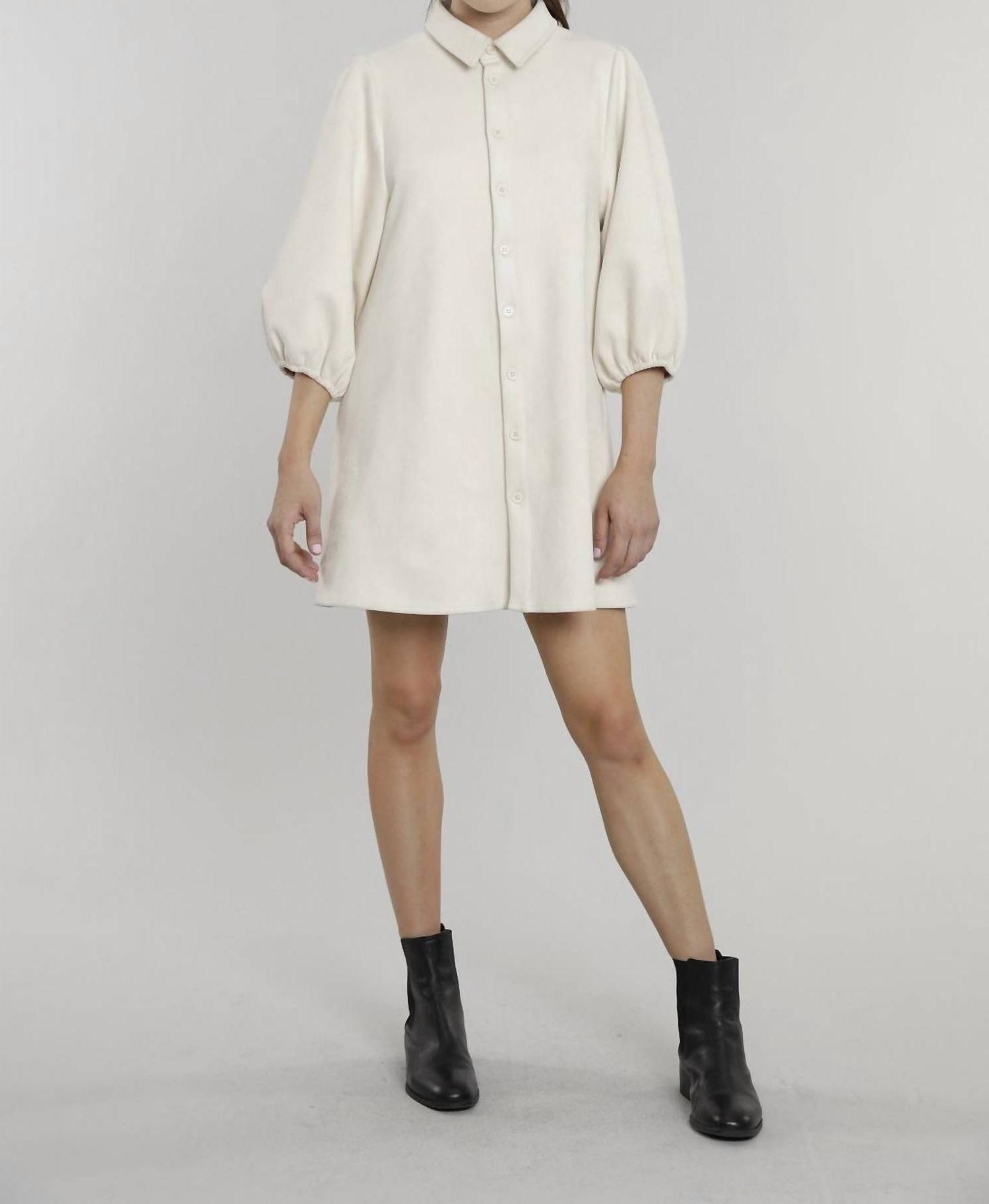 Dolce Cabo Everywhere Leather Dress With Puff Sleeves Cream Suede - Picture 3 of 7