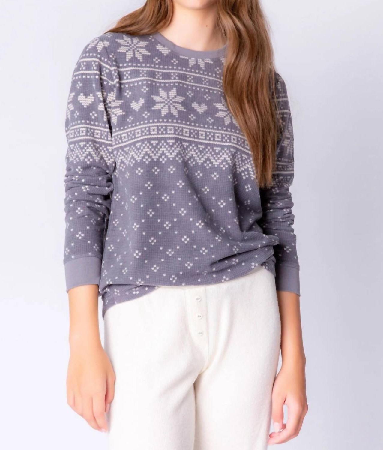 Pj Salvage Fair Isle Long Sleeve Lounge Top Charcoal - Picture 3 of 16