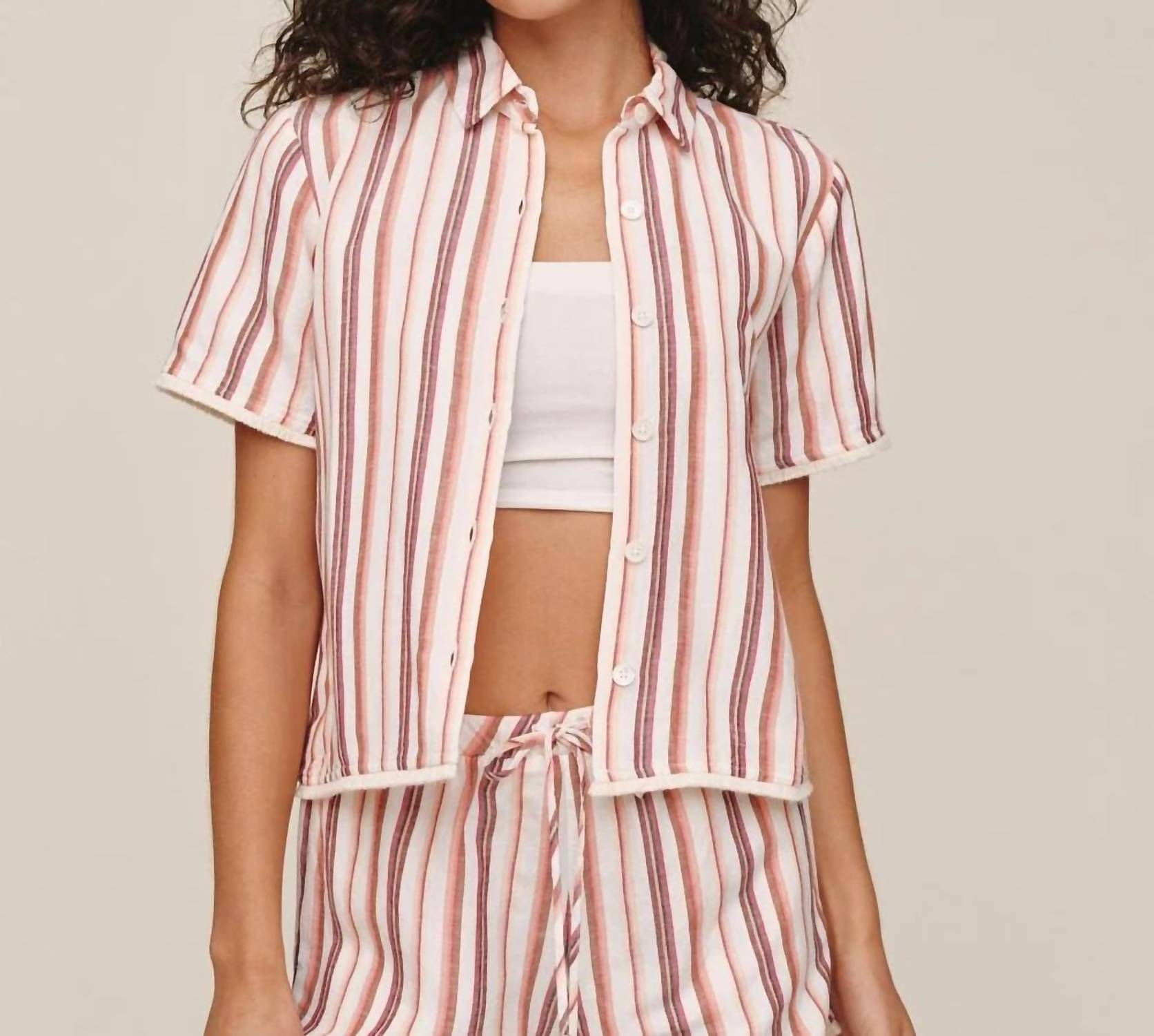 Bella Dahl Ss Fray Hem Shirt Sunset Stripe
