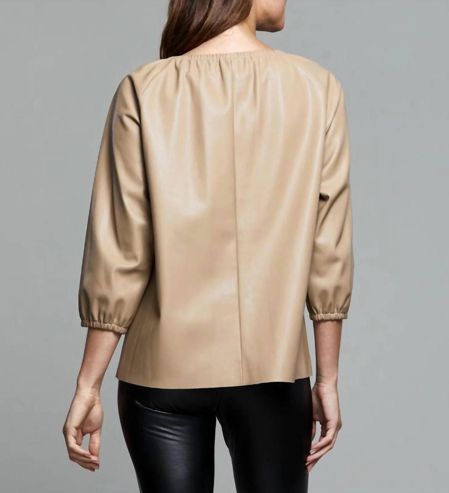 Dolce Cabo Blakely Kunstleder Puffärmel Top taupe - Bild 4 von 13