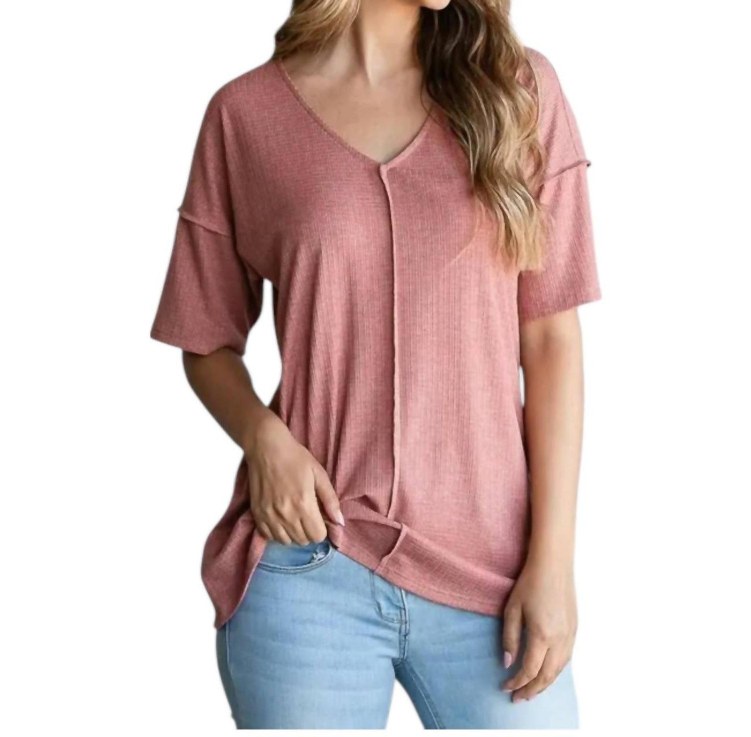 Heimish Usa Short Sleeve V-Neck Top Rust - Picture 2 of 3