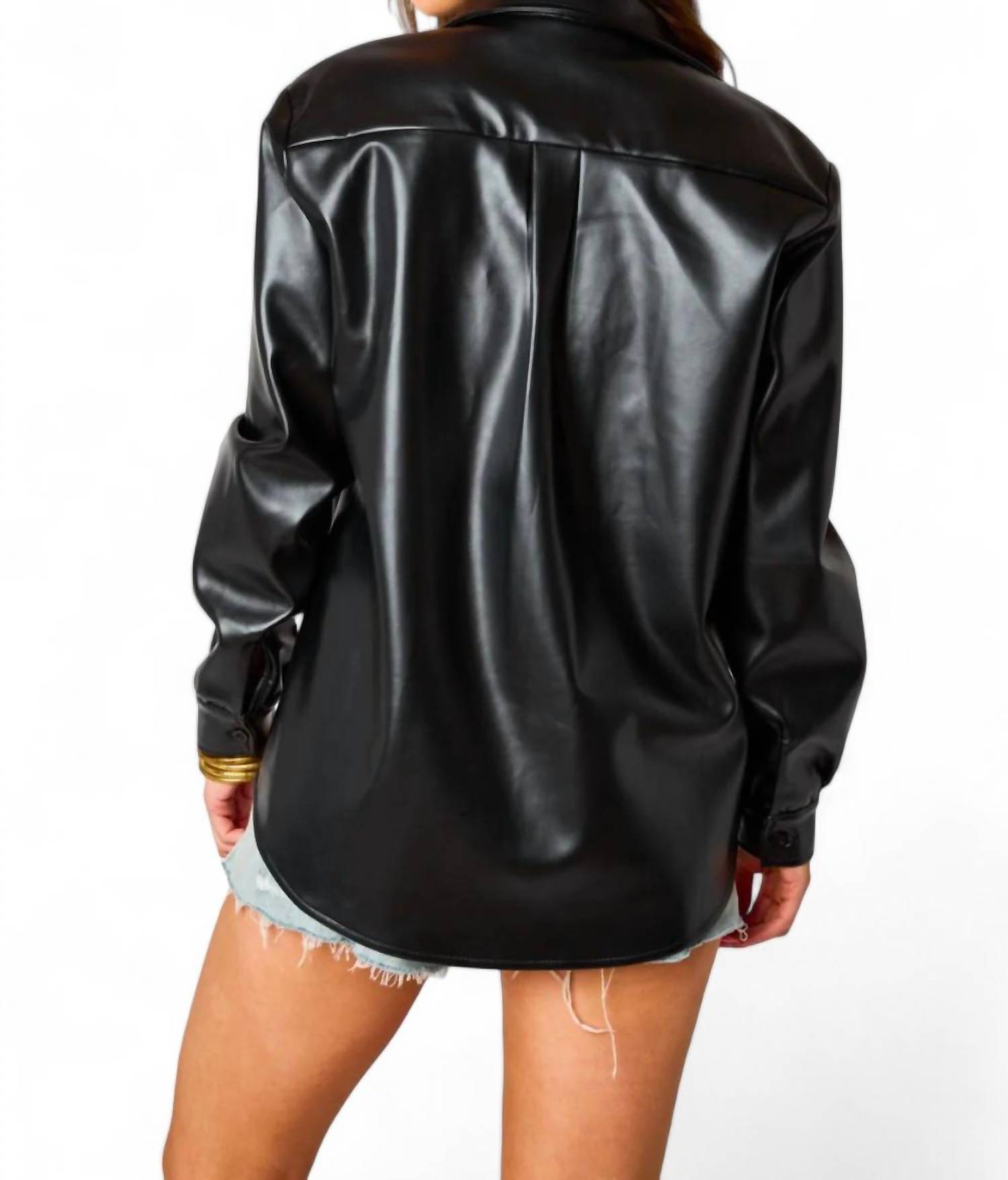 Buddylove Brielle Vegan Leather Button Up Top Black - Bild 3 von 13