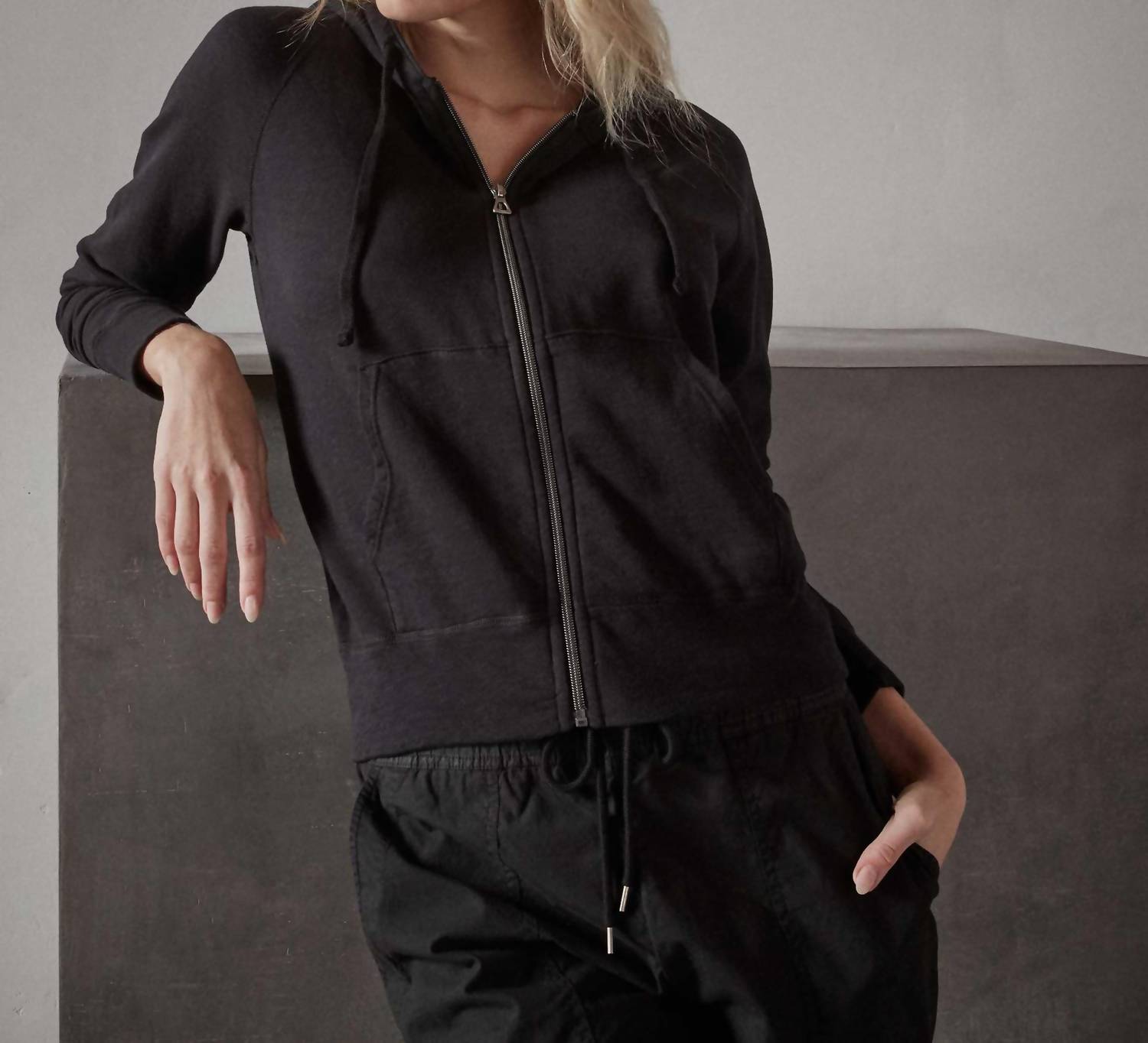 James Perse Zip Up Hoodie Black