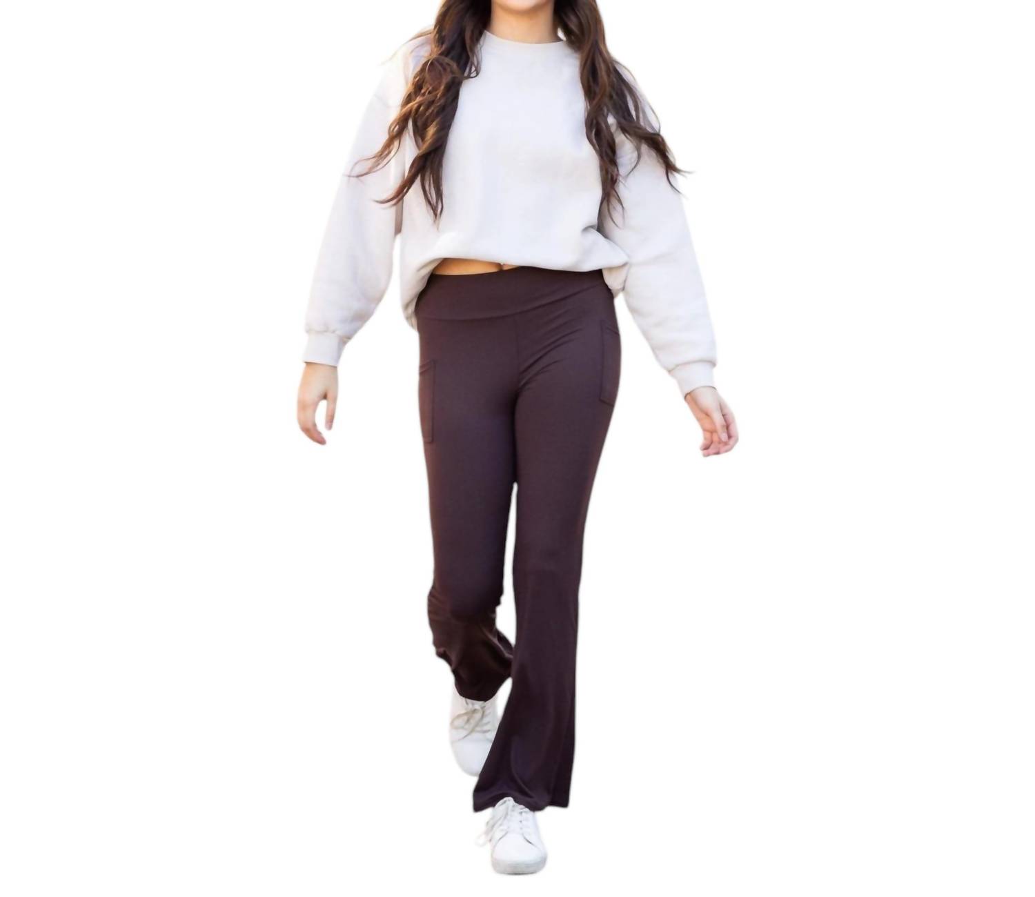 Julia Rose rhea bootcut leggings with pockets in BROWN - Picture 5 of 16