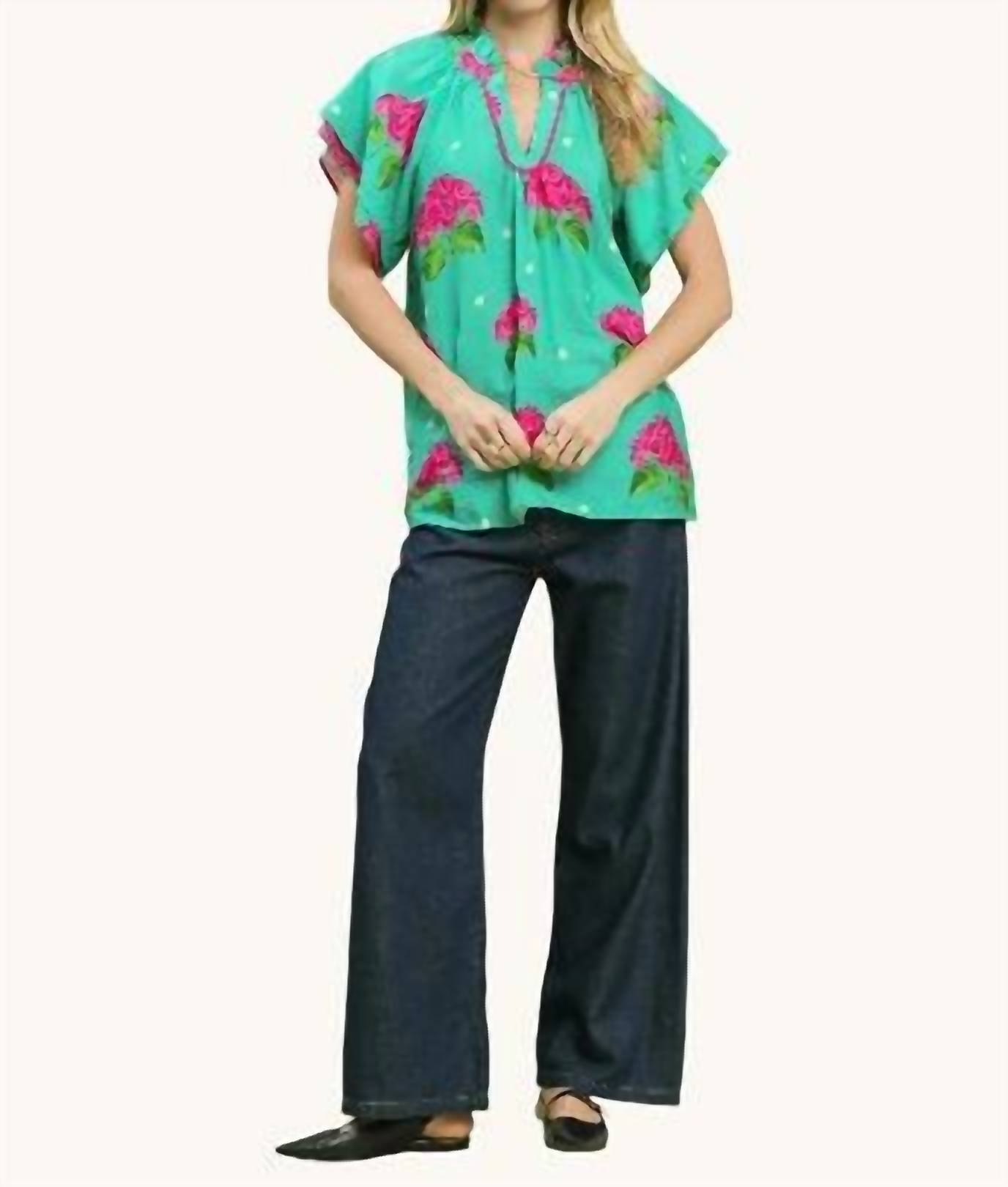 Umgee U-Neck Frill Collared Top Jade