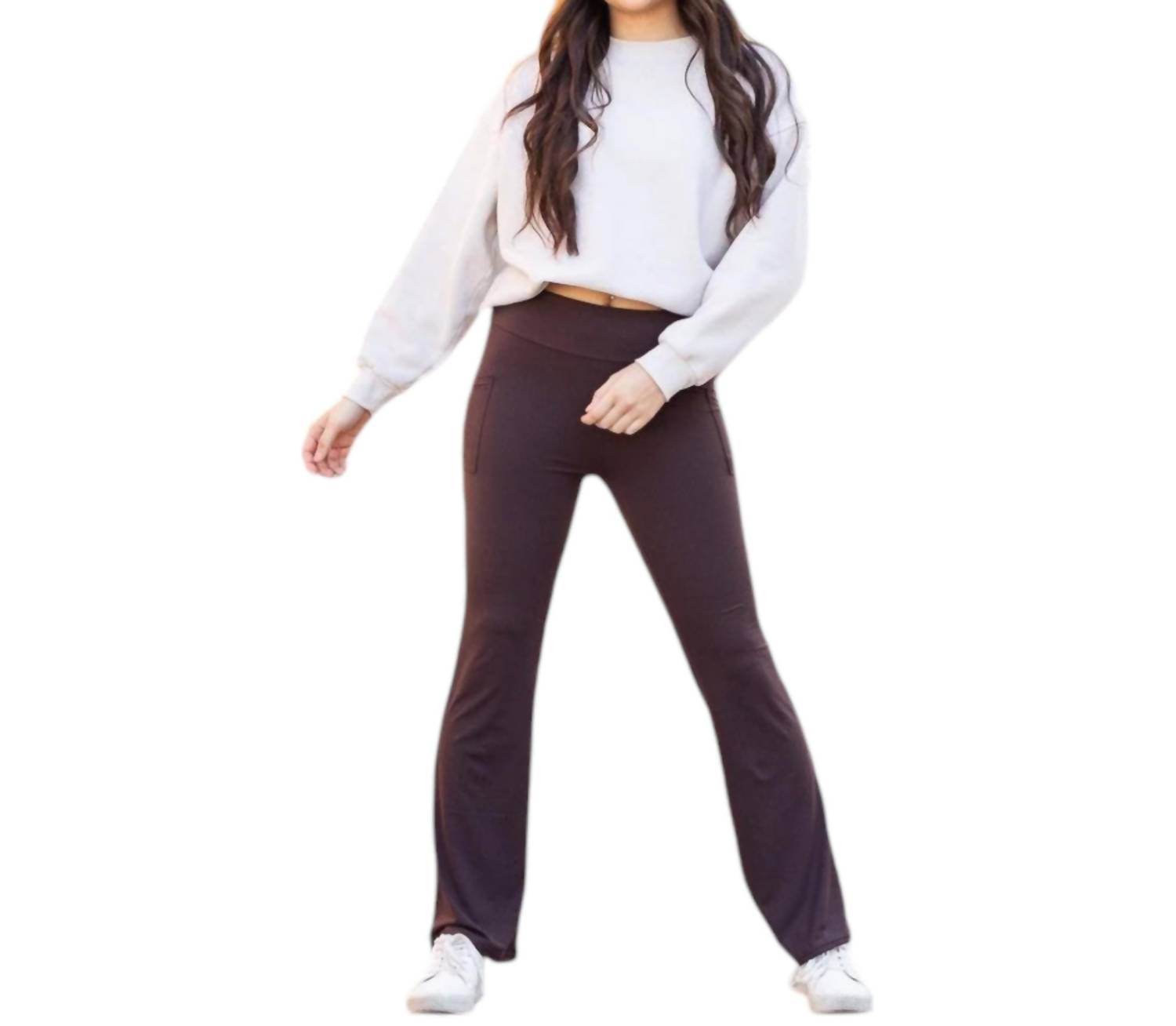 Julia Rose rhea bootcut leggings with pockets in BROWN - Picture 6 of 16