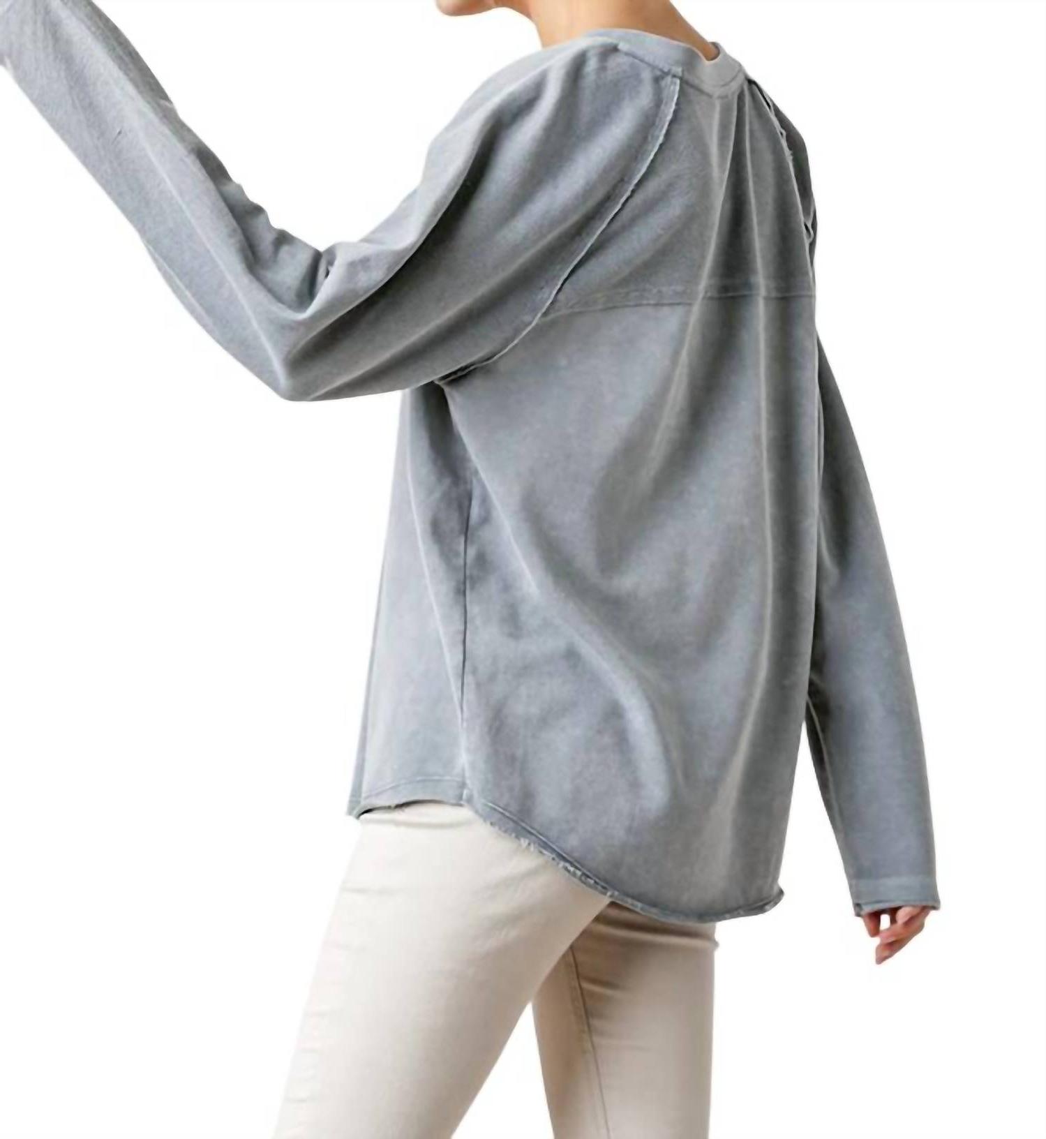 Umgee Mineral Washed Raw Hem Top Grey - Bild 3 von 16
