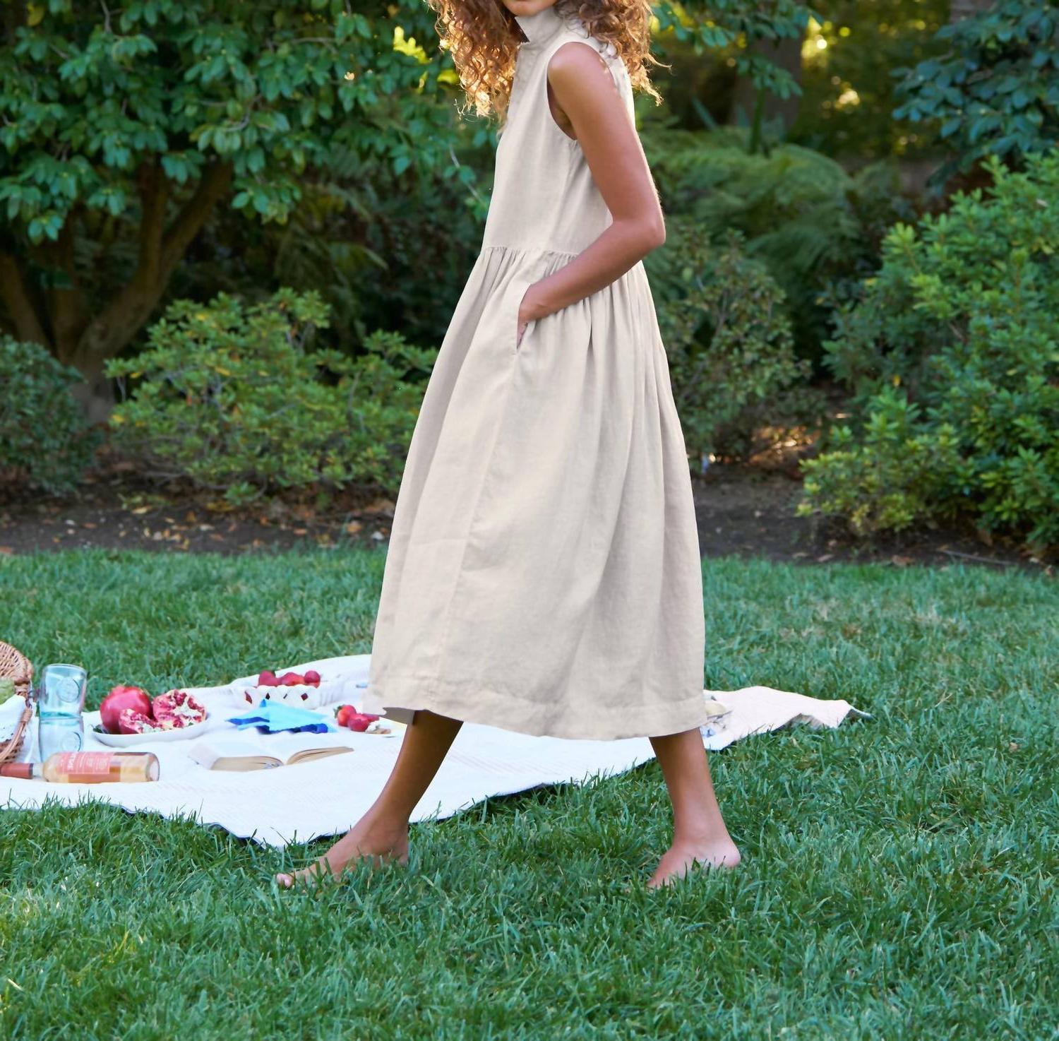 Frank & Eileen Daphne Sleeveless Popover Dress Sand - Picture 3 of 11