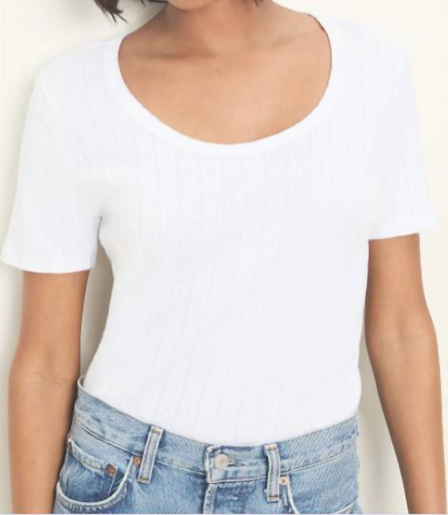 Michael Stars Cecile Pointelle Short Sleeve Crew Whtie