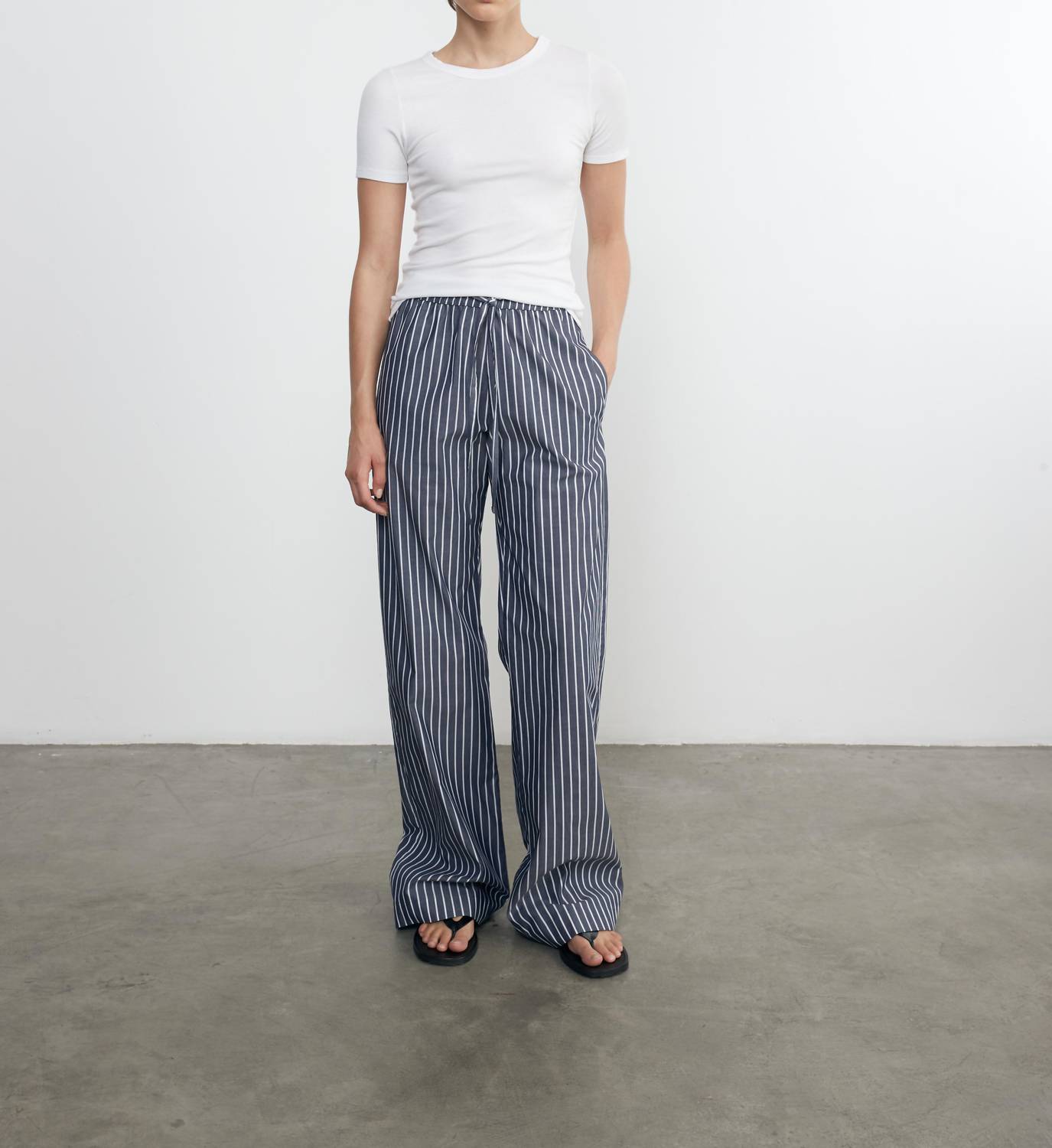 Enza Costa Poplin Resort Pant Navy/white