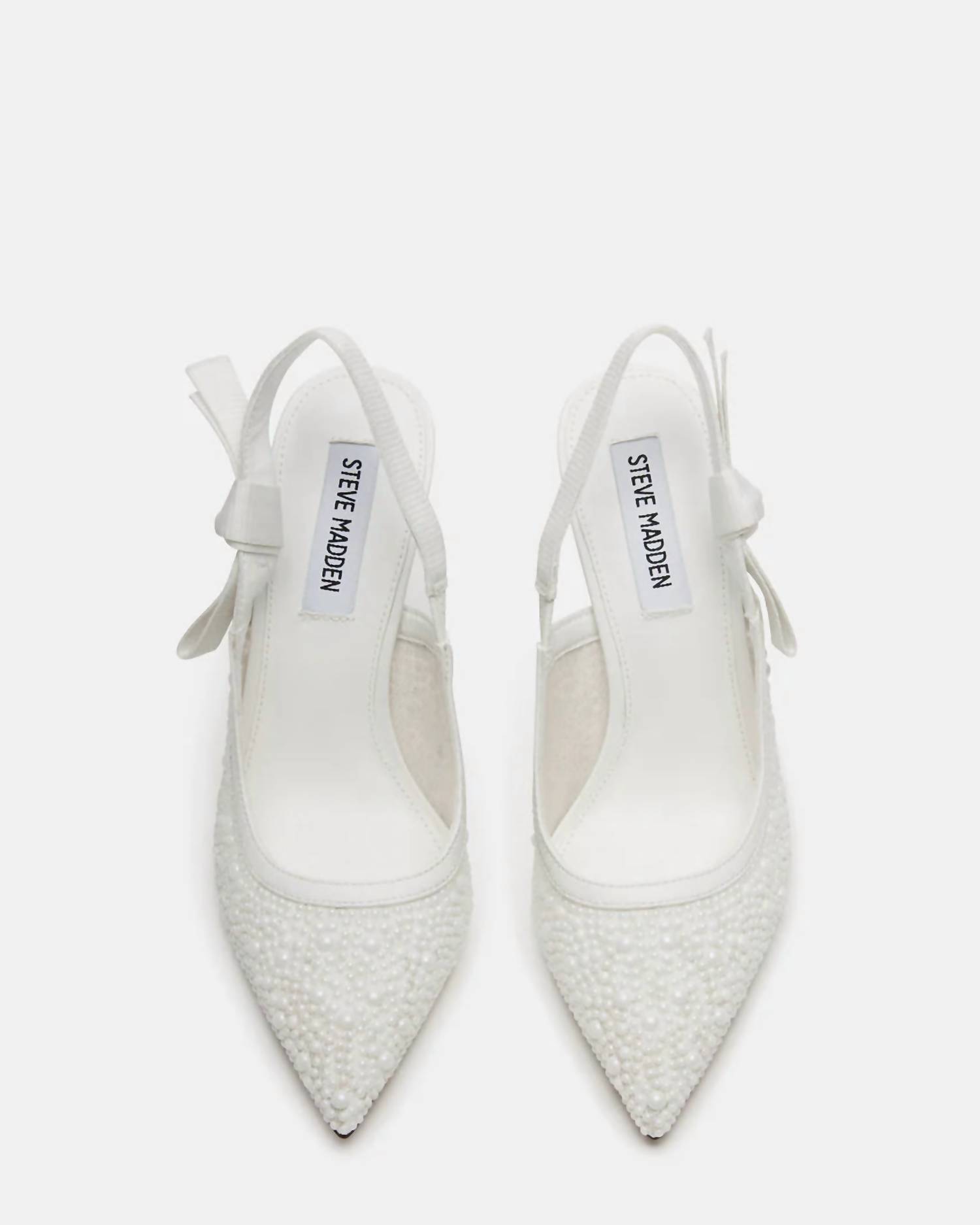 Steve Madden Women’s Mesh With Pearl Pointed-Toe Slingback Pump High Heels White