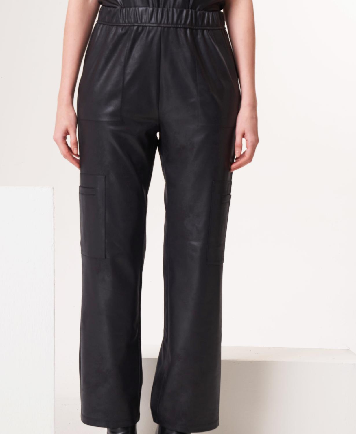 Angel Apparel Wide Leg Vegan Leather Pants Black