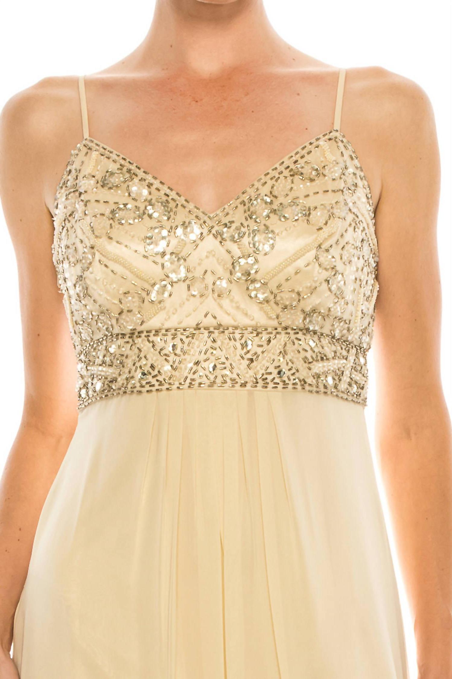 Sue Wong Perlen Chiffon Kleid Champagner - Bild 5 von 9