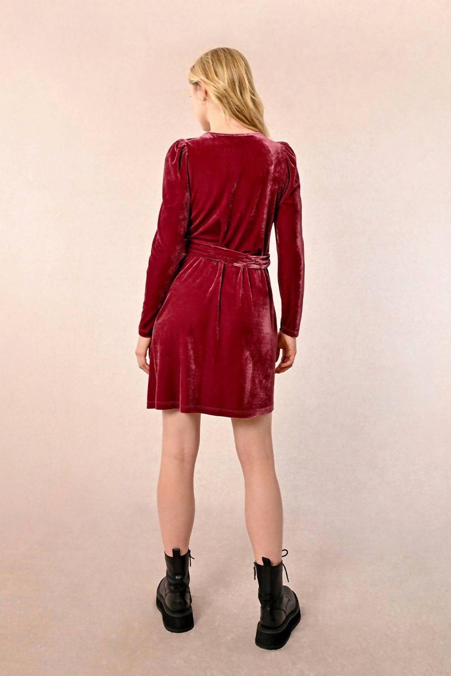 Molly Bracken Asymmetrical Velvet Dress Pink - Picture 6 of 11