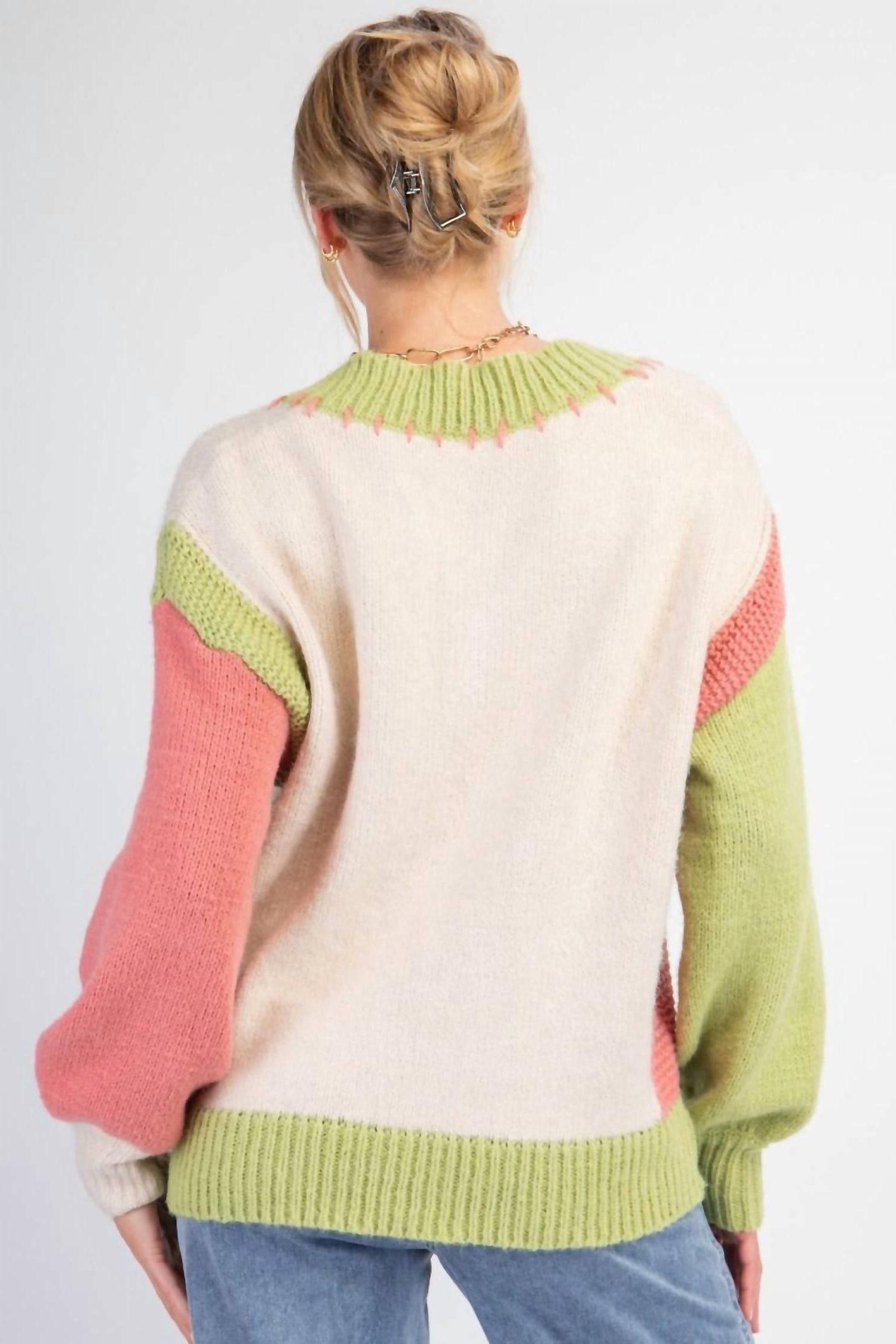 Easel Color Block Knit Pullover Sweater Oatmeal - Picture 6 of 11