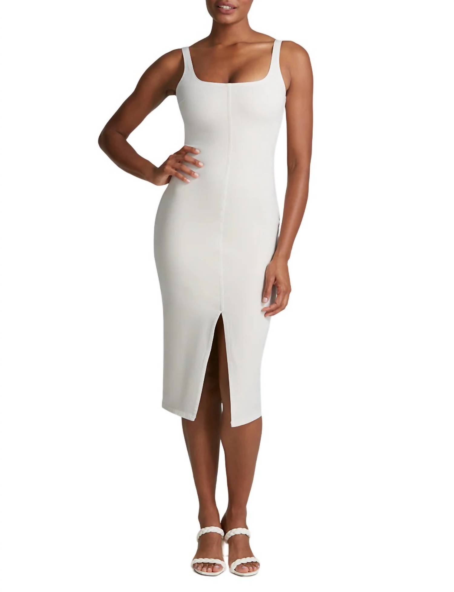 COMMANDO Pre-owned Do It All Denim Midi Tank Dress In Porcelain In White