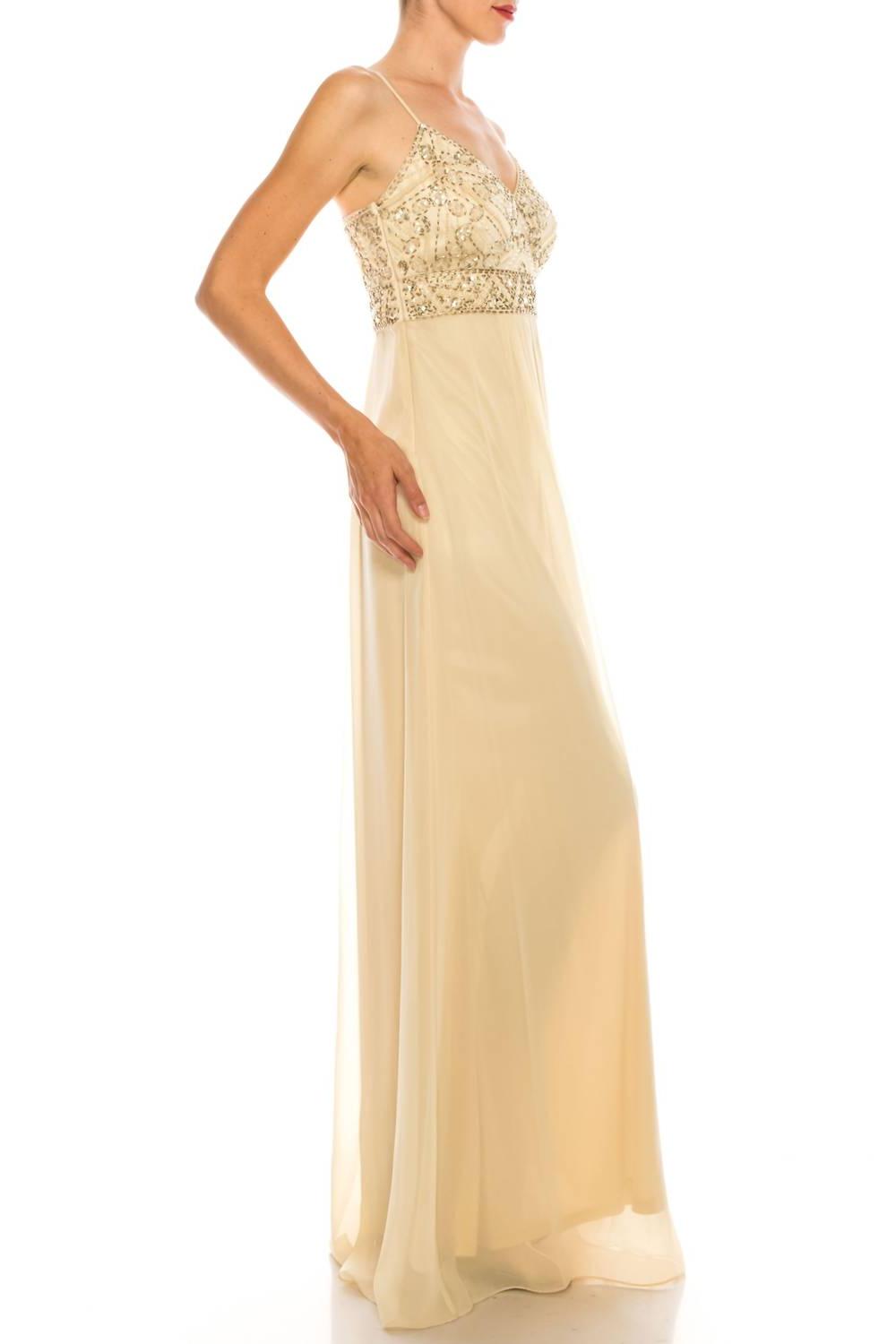 Sue Wong Perlen Chiffon Kleid Champagner - Bild 4 von 9