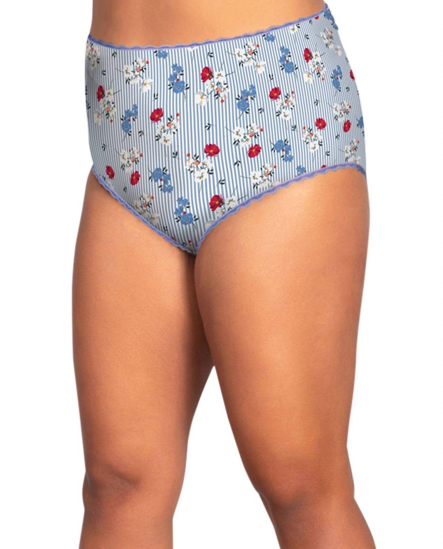 On The Plus Side plus size lace trim cotton jersey panties Blue Floral