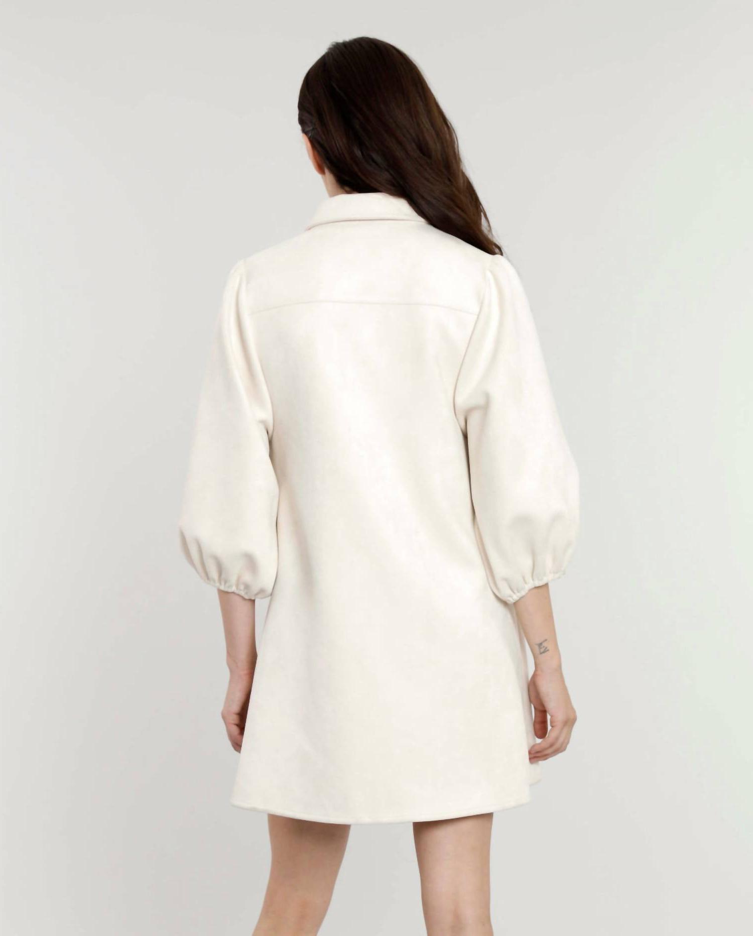 Dolce Cabo Everywhere Leather Dress With Puff Sleeves Cream Suede - Picture 4 of 7