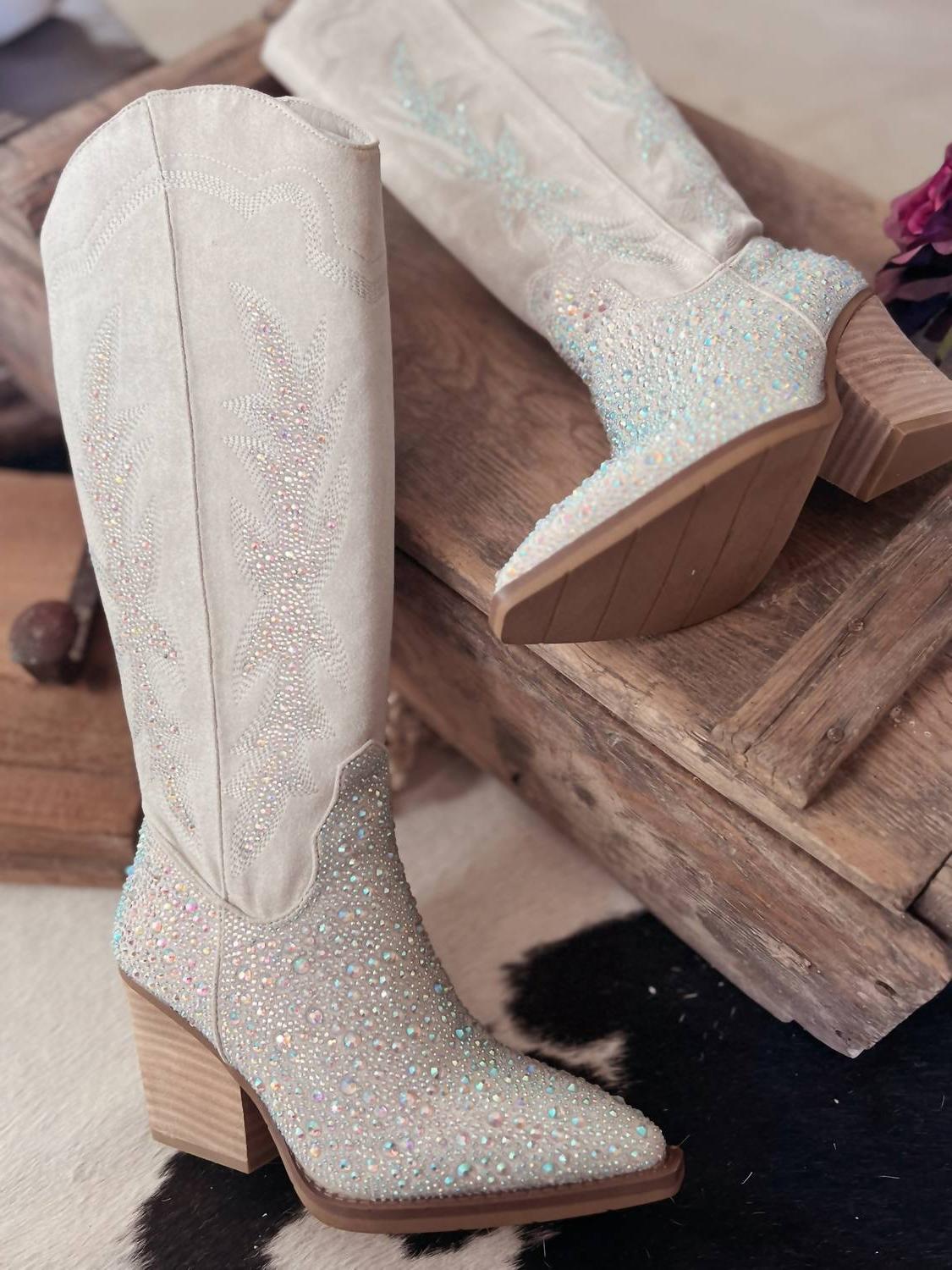 Botas para mujer Very G estilo occidental con estrás grises - Imagen 2 de 7