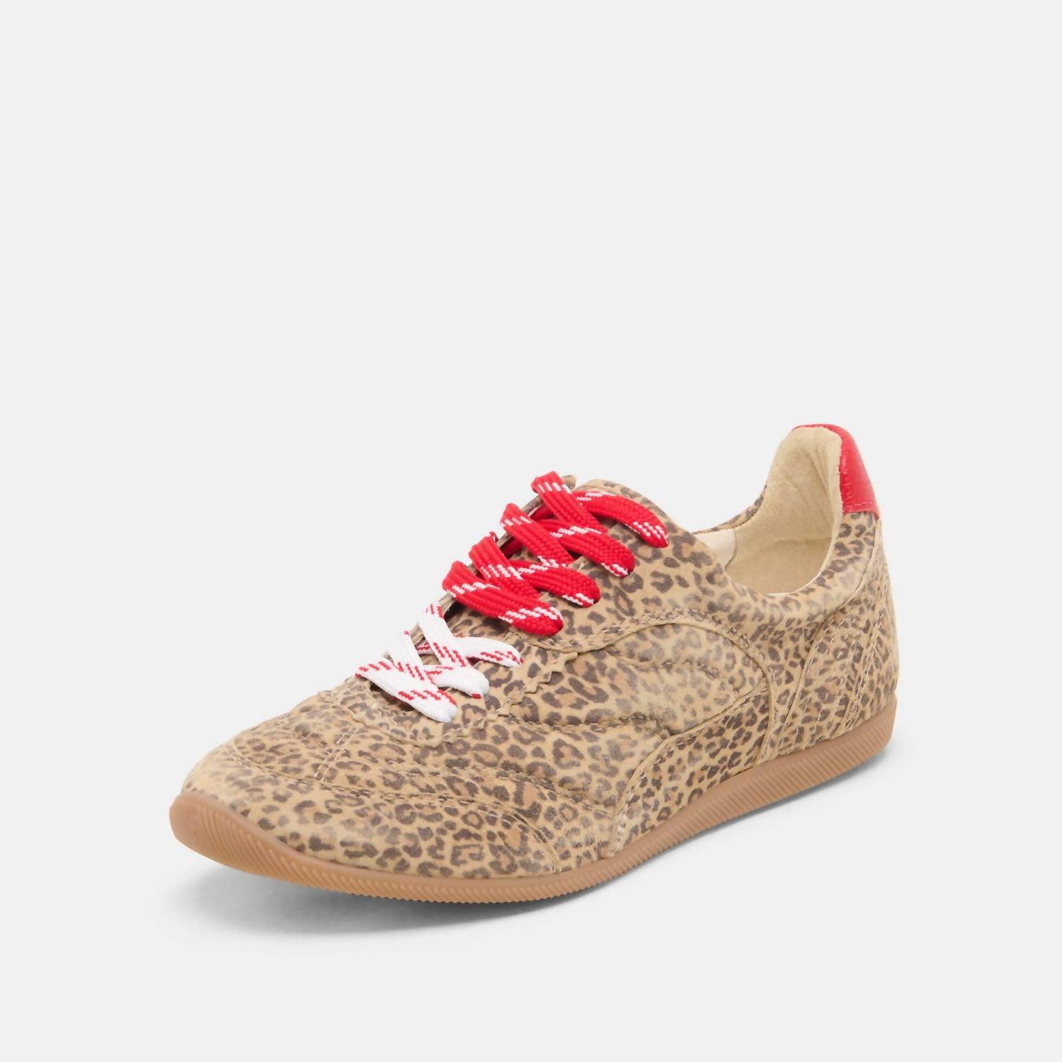 Dolce Vita Women's Laini Sneaker Tan Leopard Printed Suede - Picture 2 of 9