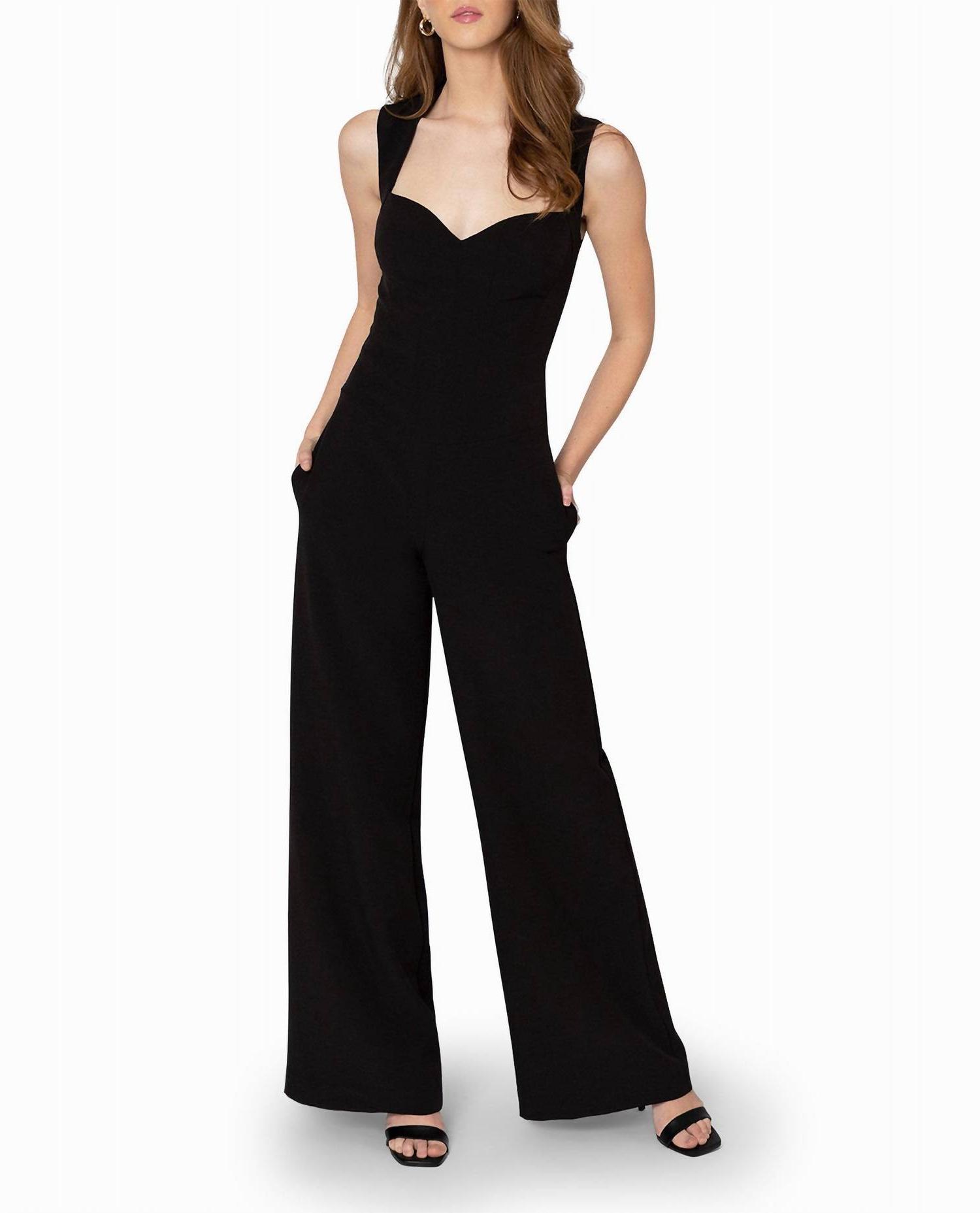 Nicole Miller heavy jersey wide leg jumpsuit NM BLACK - Picture 2 of 9