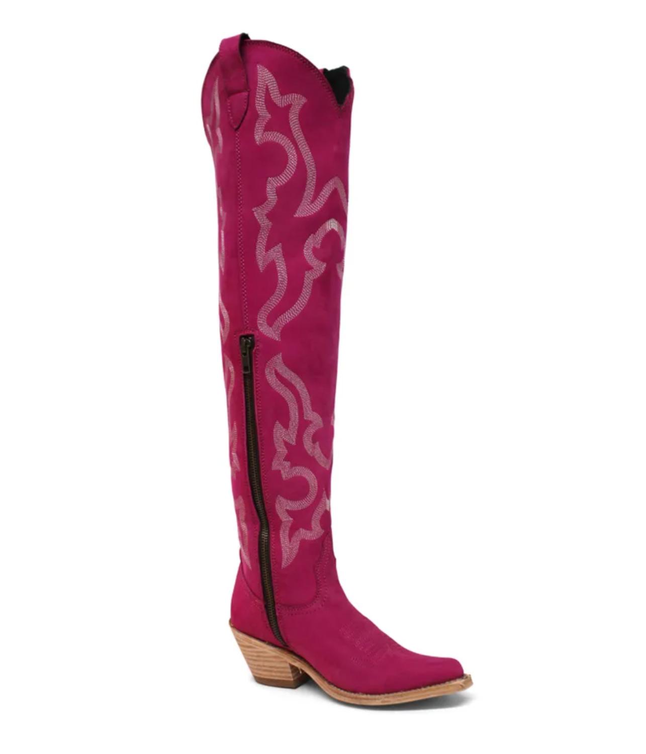 Pre-owned Liberty Black Women's Alyssa Tall Boots In Fuchsia In Pink