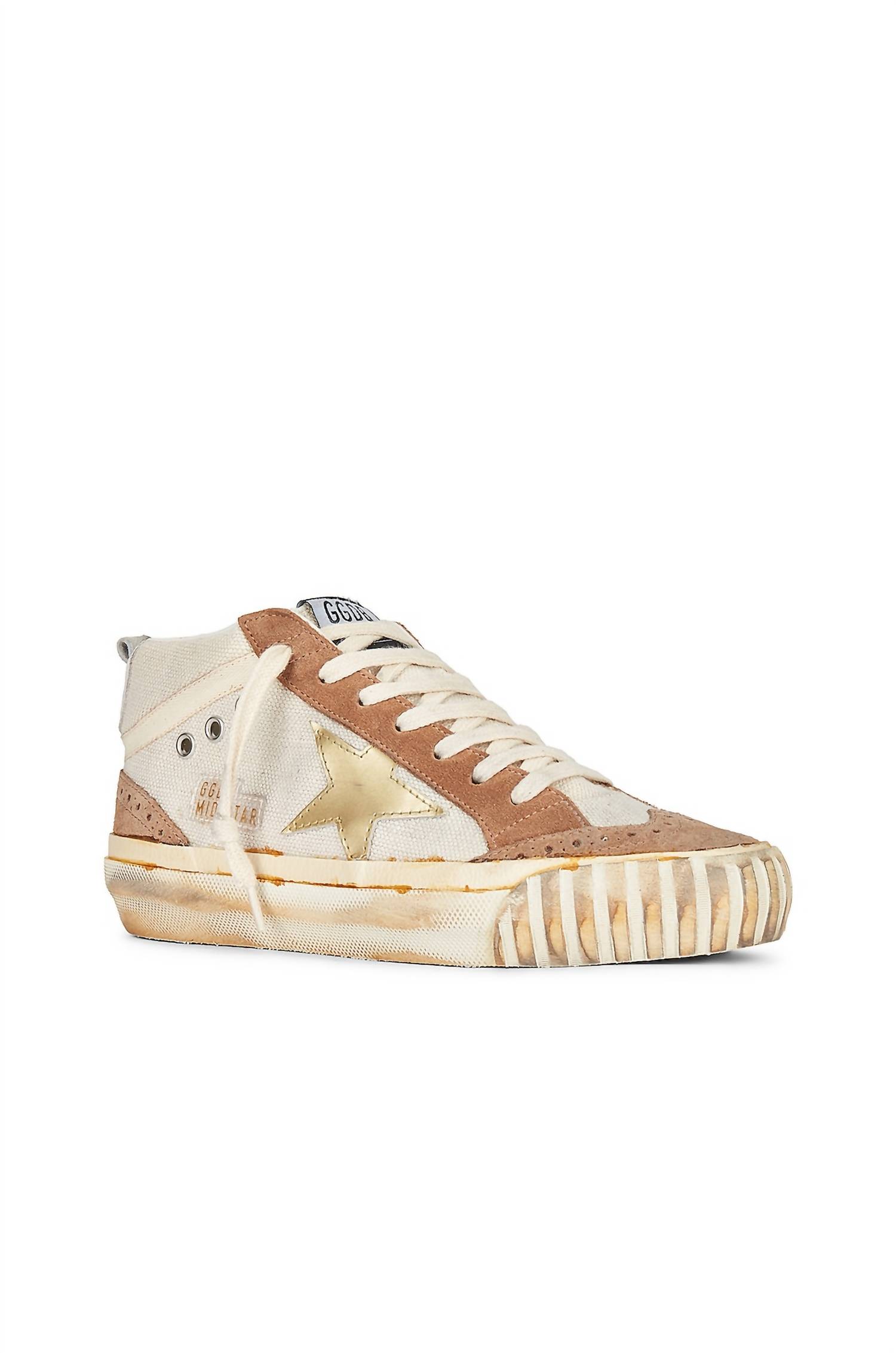 Pre-owned Golden Goose Women's Mid Star Sneakers In Natural White, Tobacco, Golden,