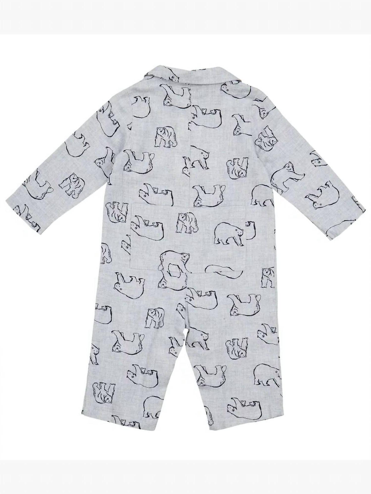Petit Confection kids' bear flannel romper Grey - Picture 3 of 13