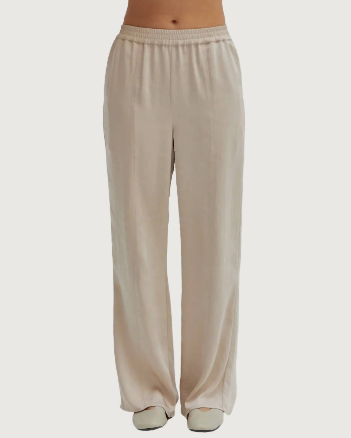 Crescent Nadia Pull-On Satin Trousers Pants Cream