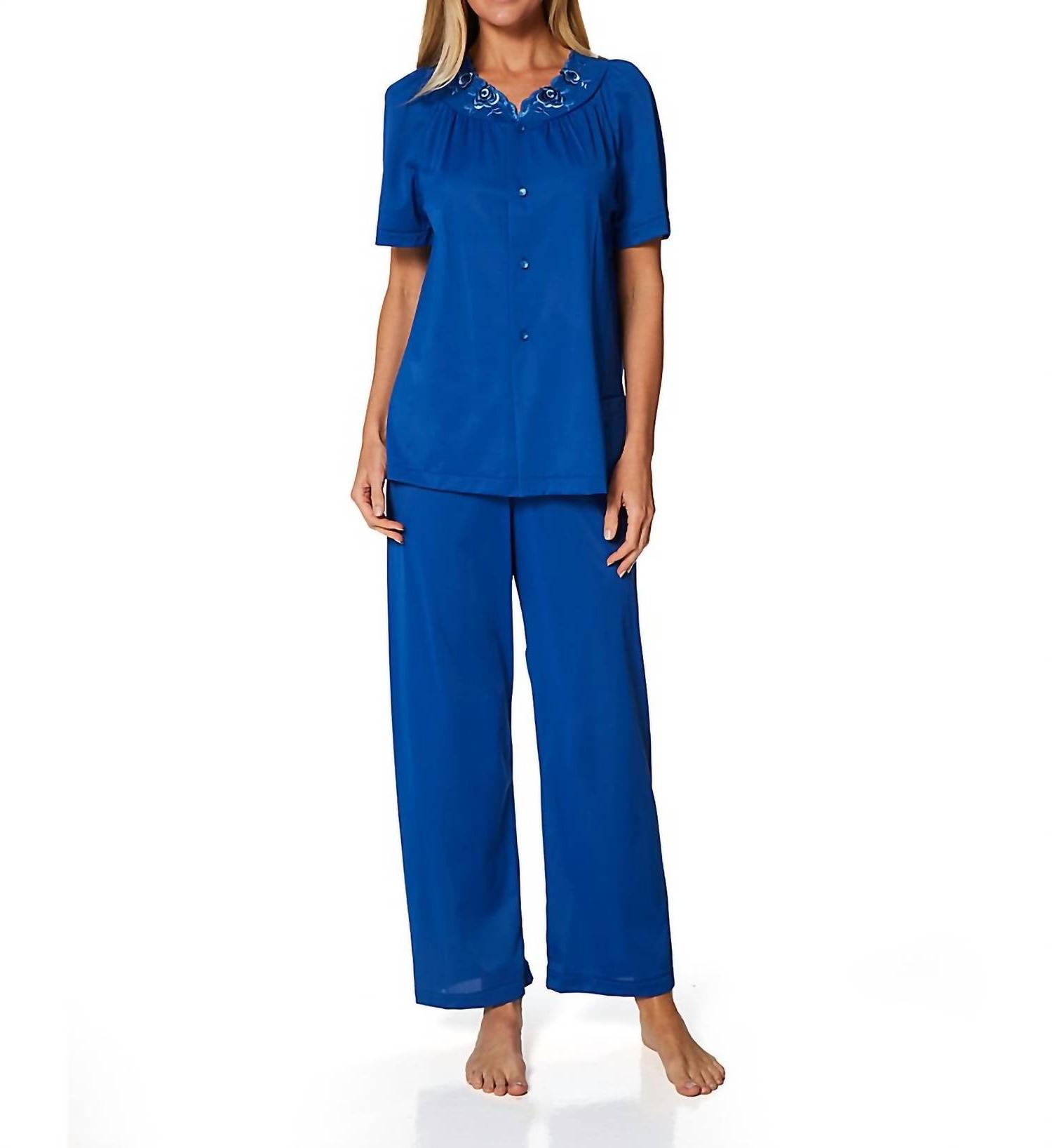 Shadowline Lingerie women's petals short sleeve pajama Navy - Picture 2 of 19