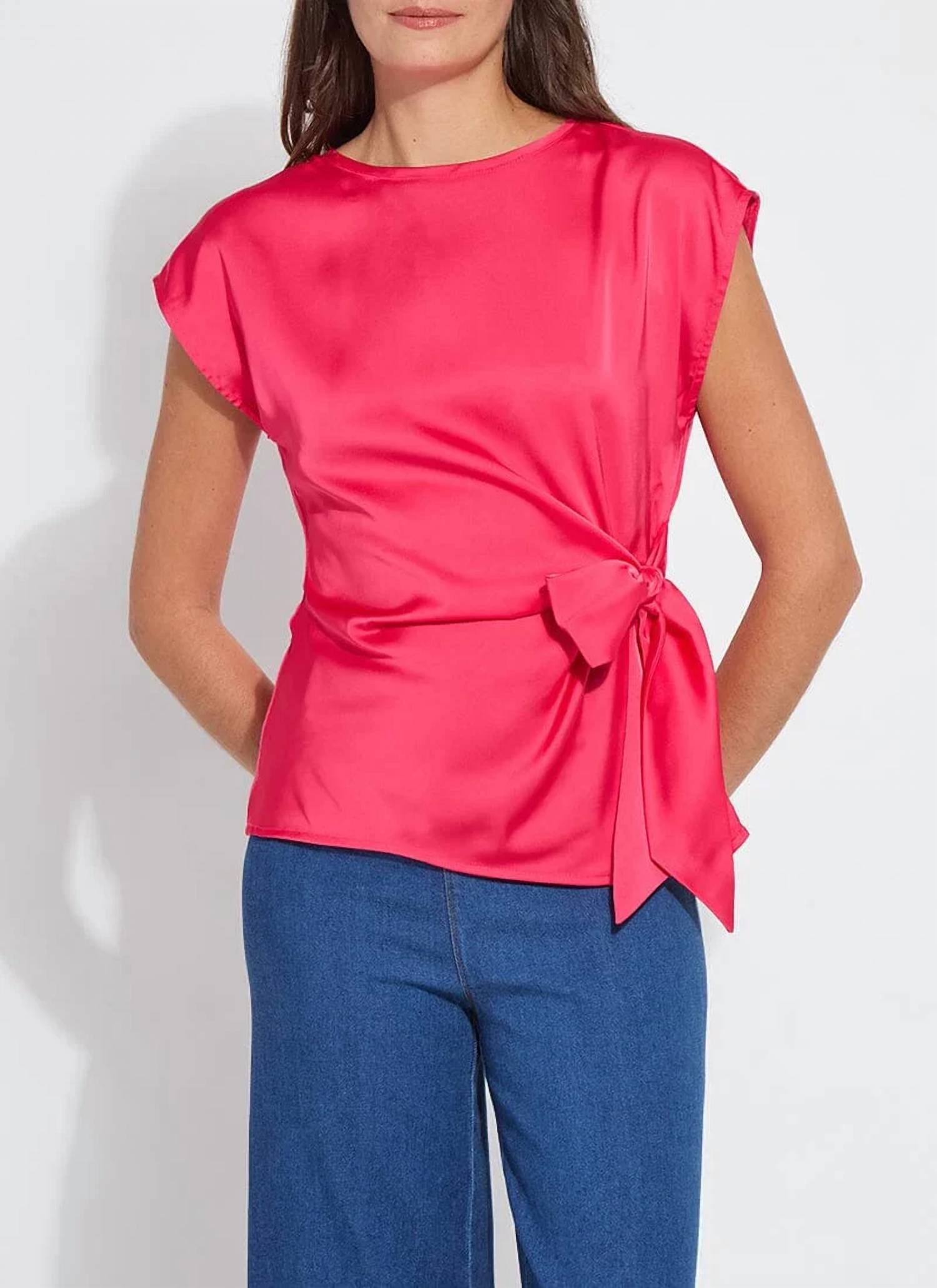 Lysse Rosalia Tie Drape Mix Media Top Pink Martini