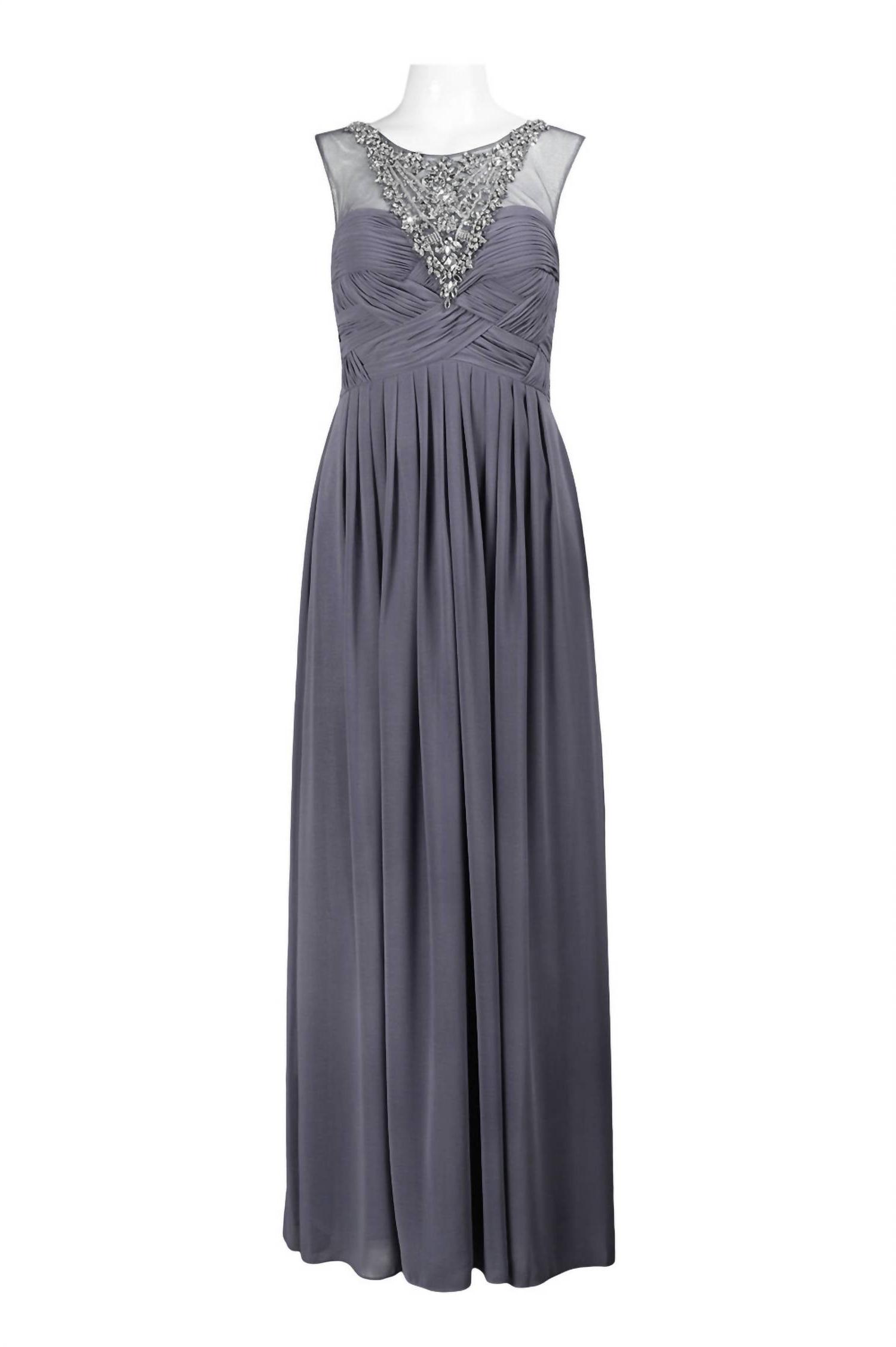 Decode 1.8 embellished a-line chiffon evening dress Grey - Picture 2 of 5