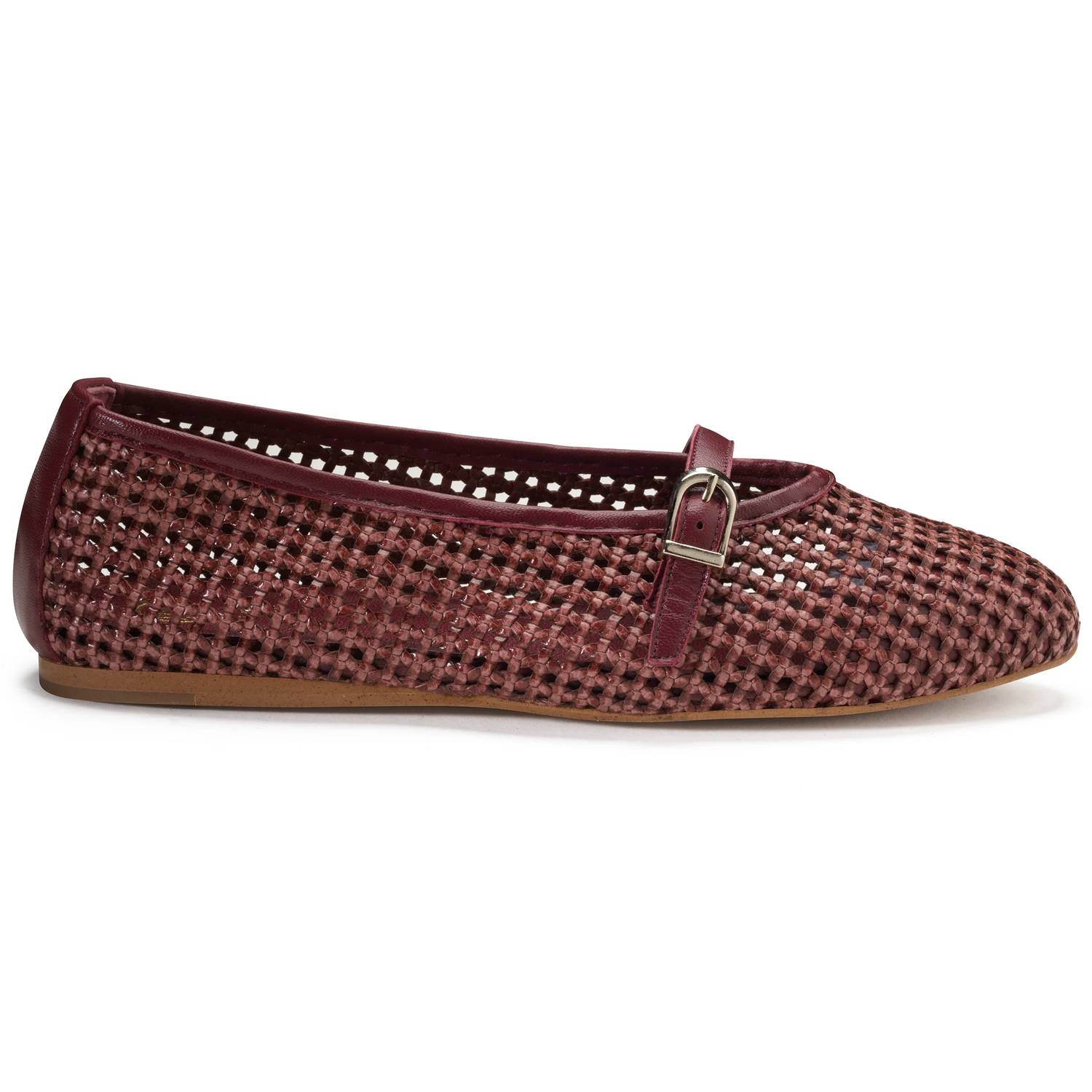 Blublonc Women's Natalie Mary Jane Strap Detail Flats Burgundy