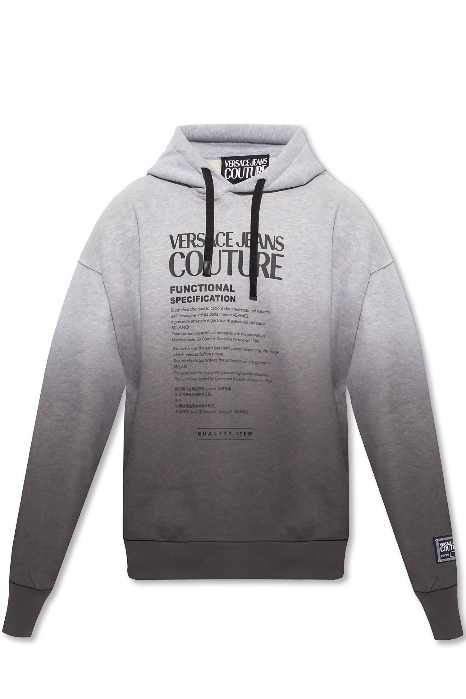 Pre-owned Versace Men Logo Hooded Pullover Sweatshirt In Ombre Grey In Gray