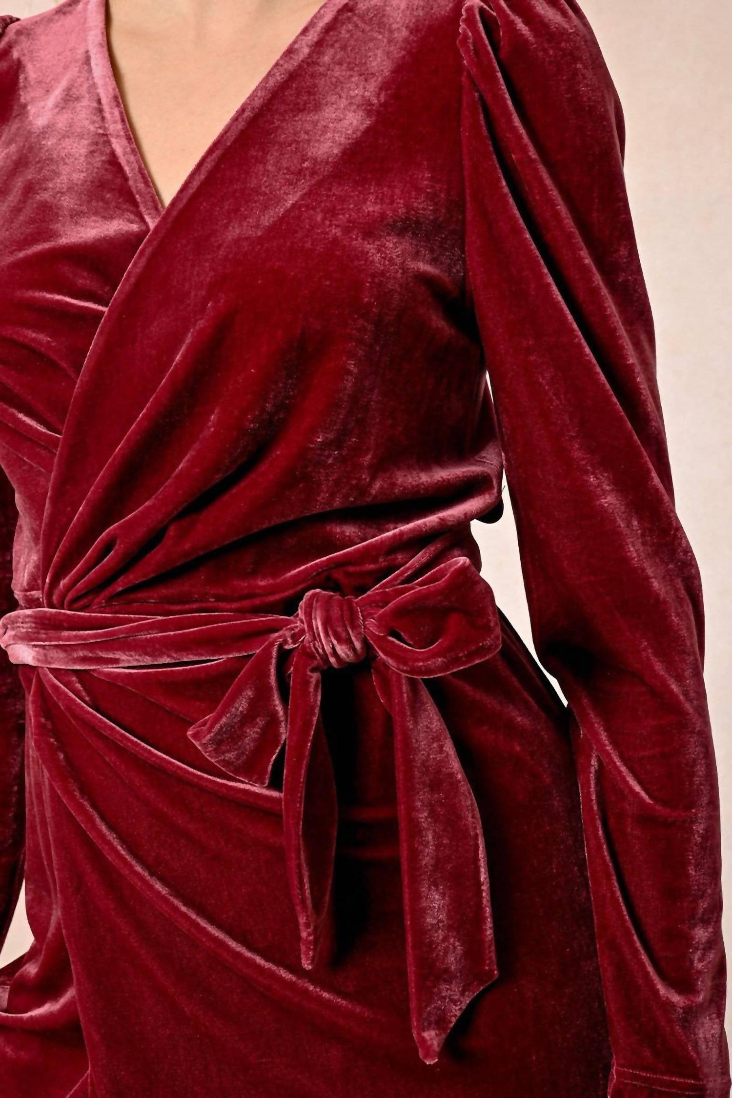 Molly Bracken Asymmetrical Velvet Dress Pink - Picture 4 of 11